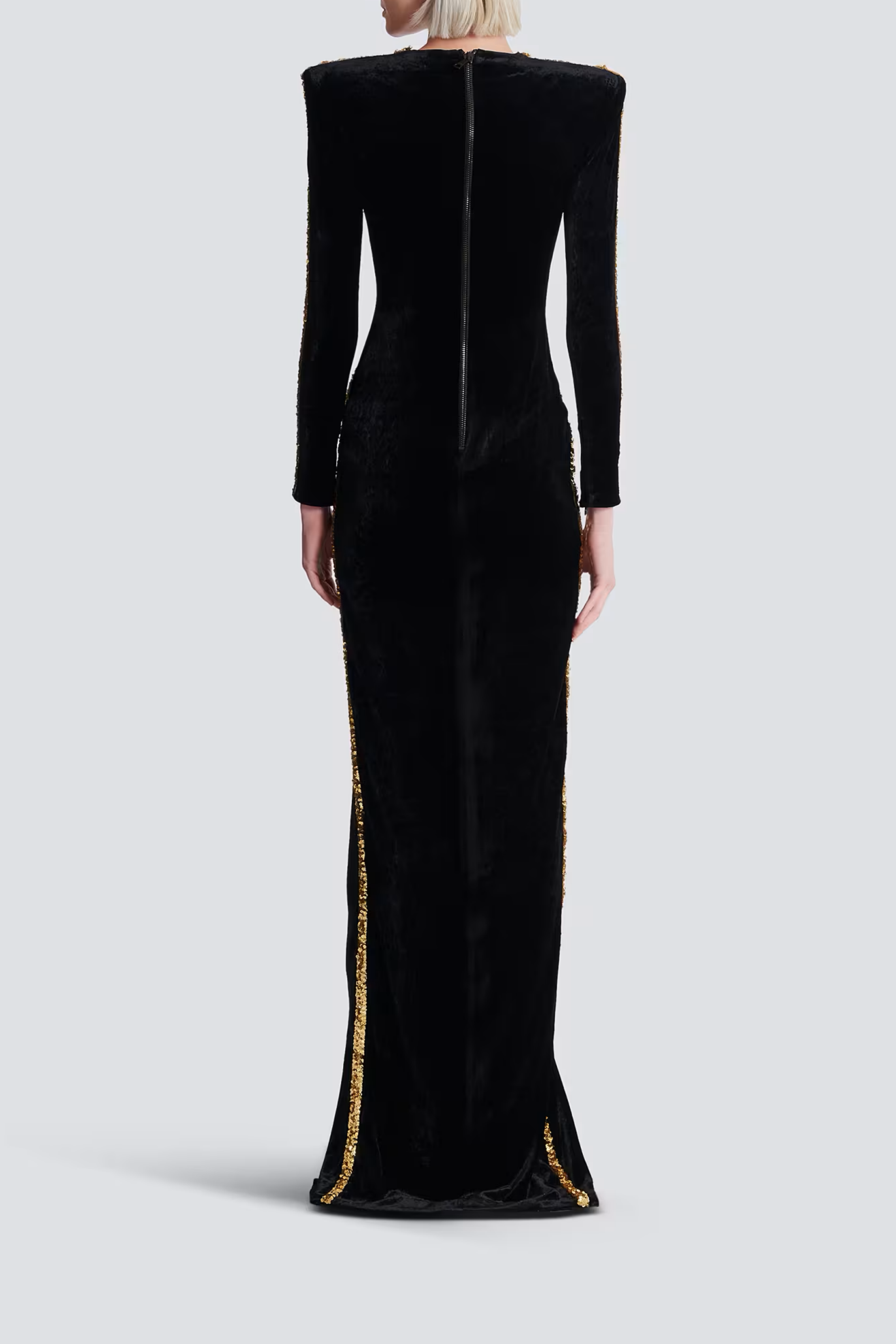 Anna Black Crystal Embellished Front Slit Maxi Dress