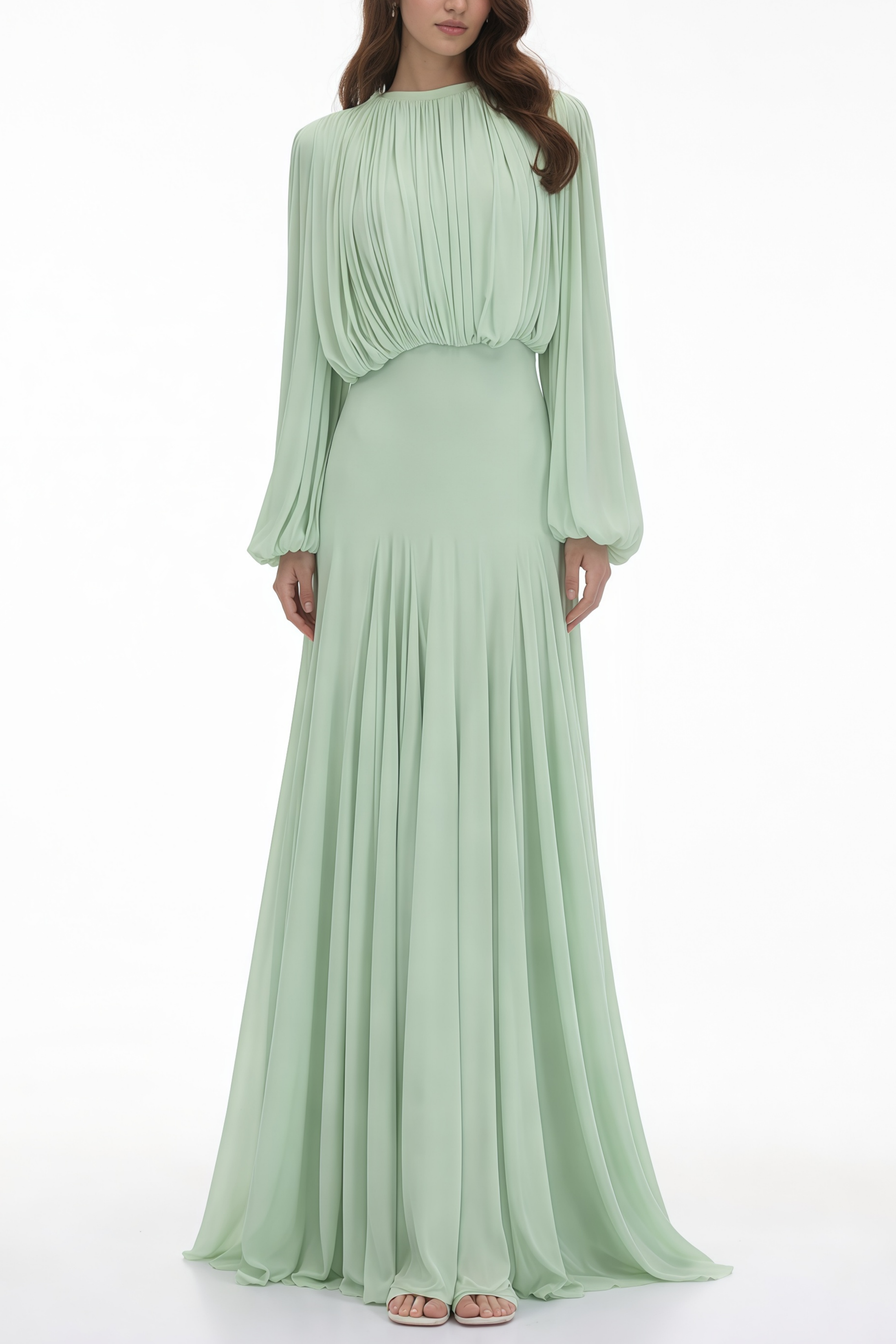 Annabelle – Maxikleid mit grünen „Green Lantern“-Ärmeln und Falten