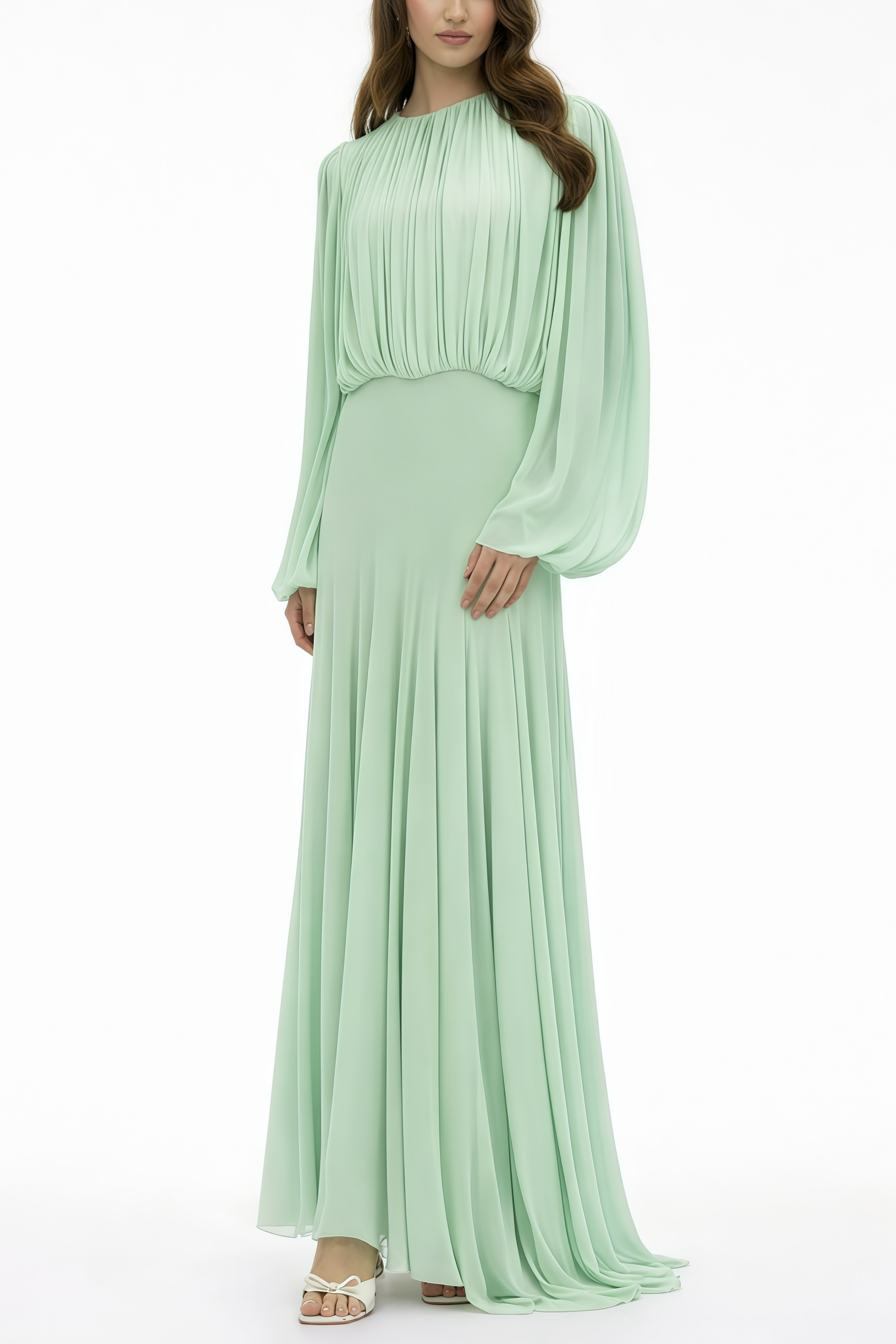 Annabelle – Maxikleid mit grünen „Green Lantern“-Ärmeln und Falten