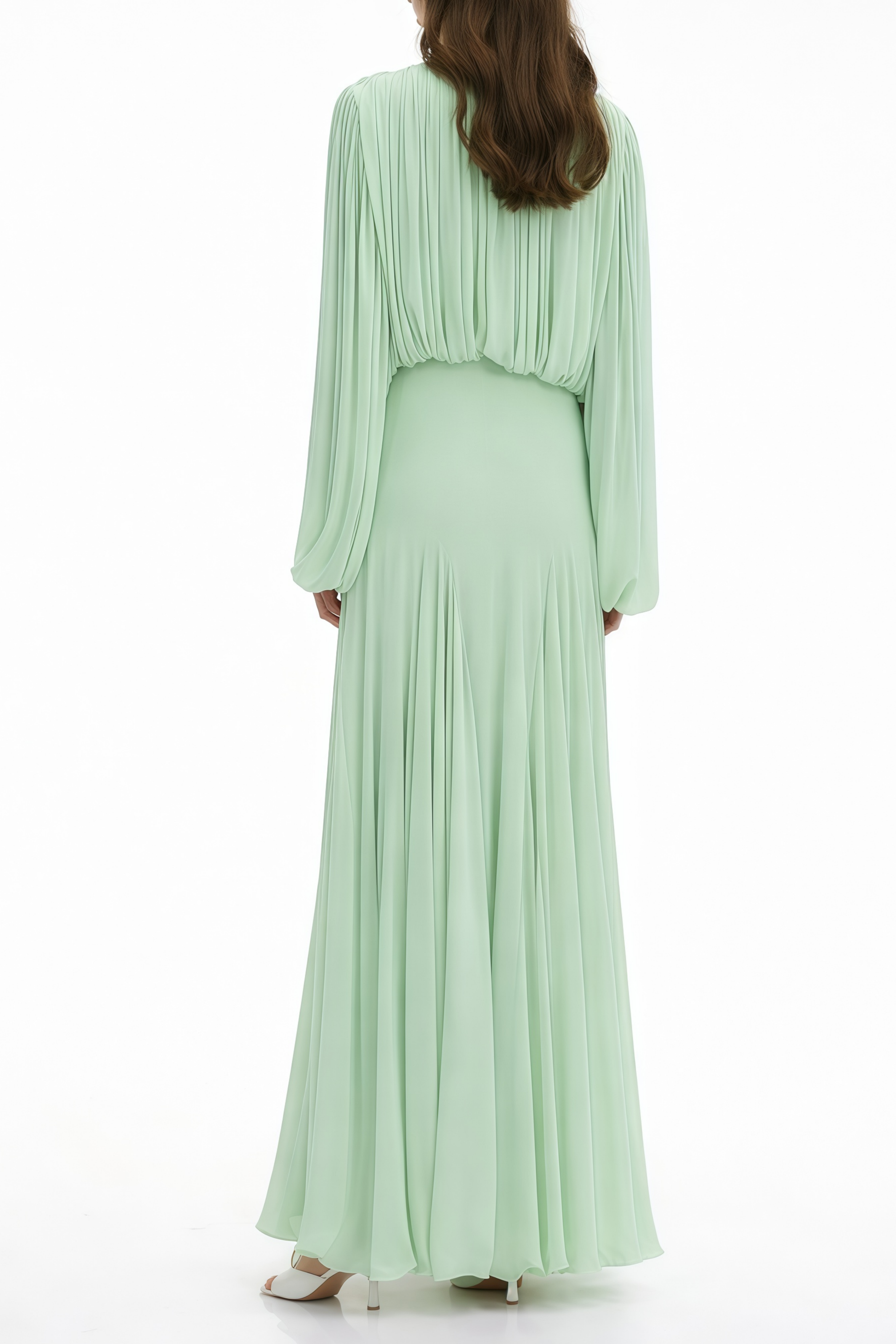 Annabelle – Maxikleid mit grünen „Green Lantern“-Ärmeln und Falten