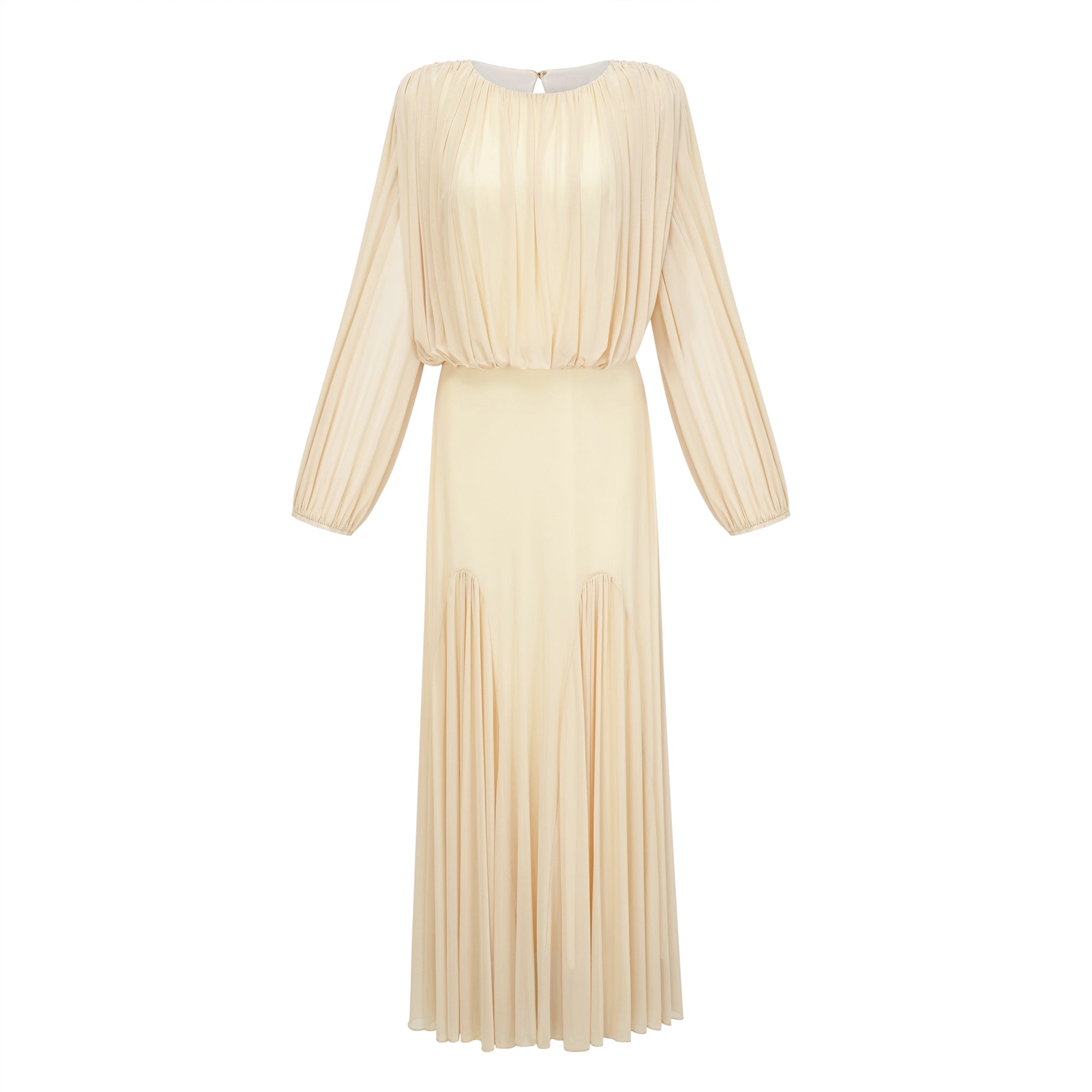 Robe longue plissée à manches lanterne jaune Annabelle