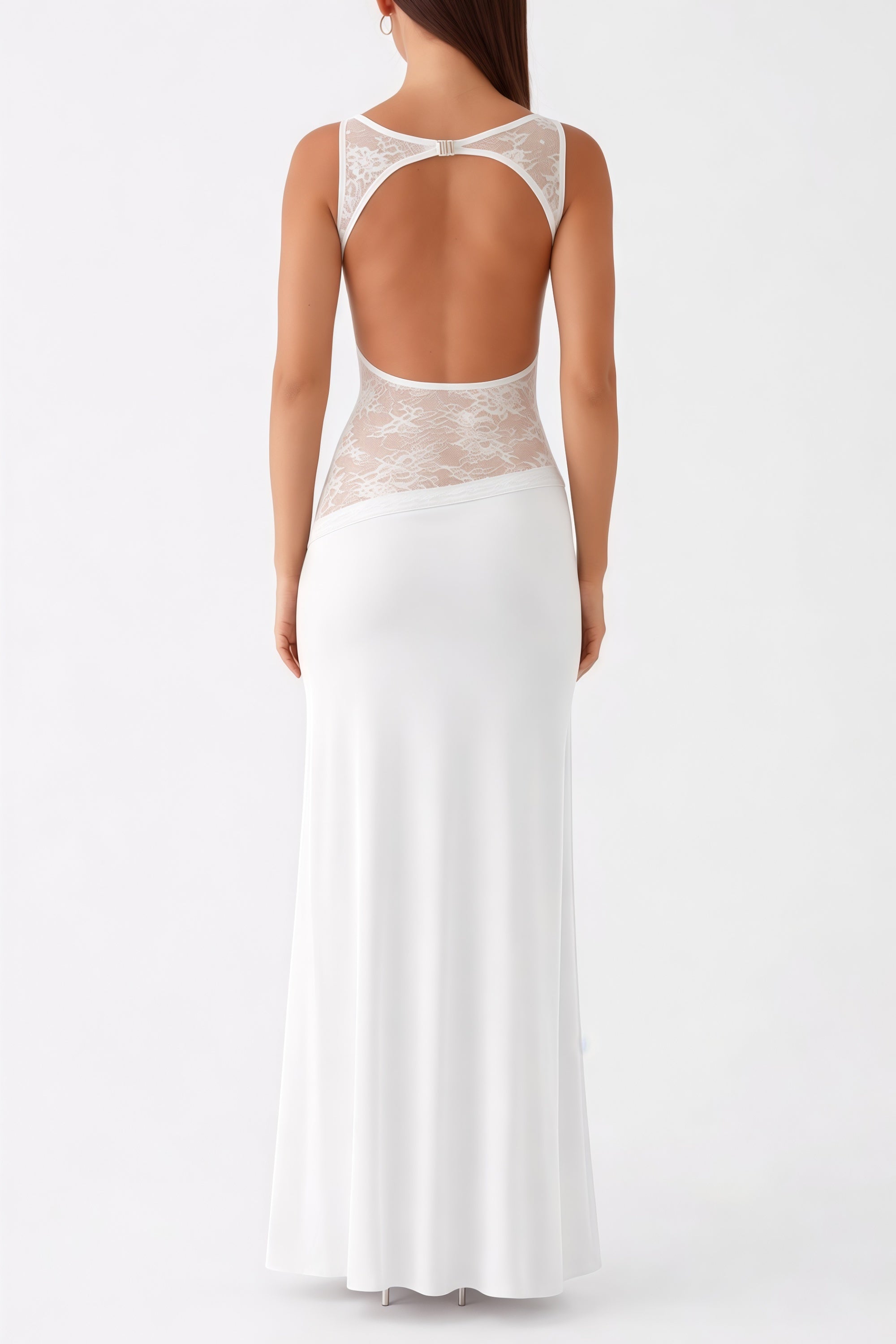 Annemarie White Lace Panel Stretch Maxi Dress
