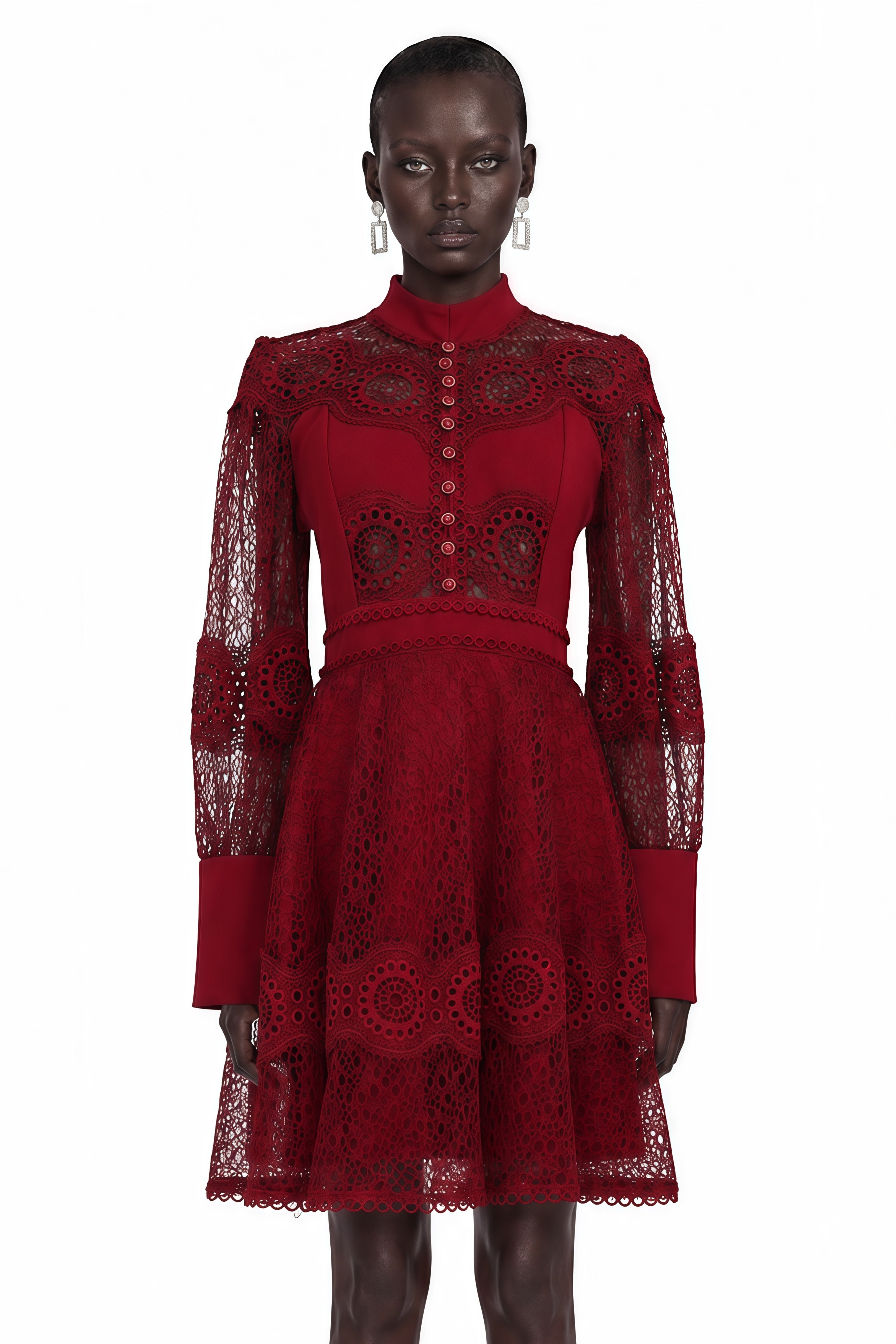 Annie Burgundy Lace Stand Neck Mini Dress
