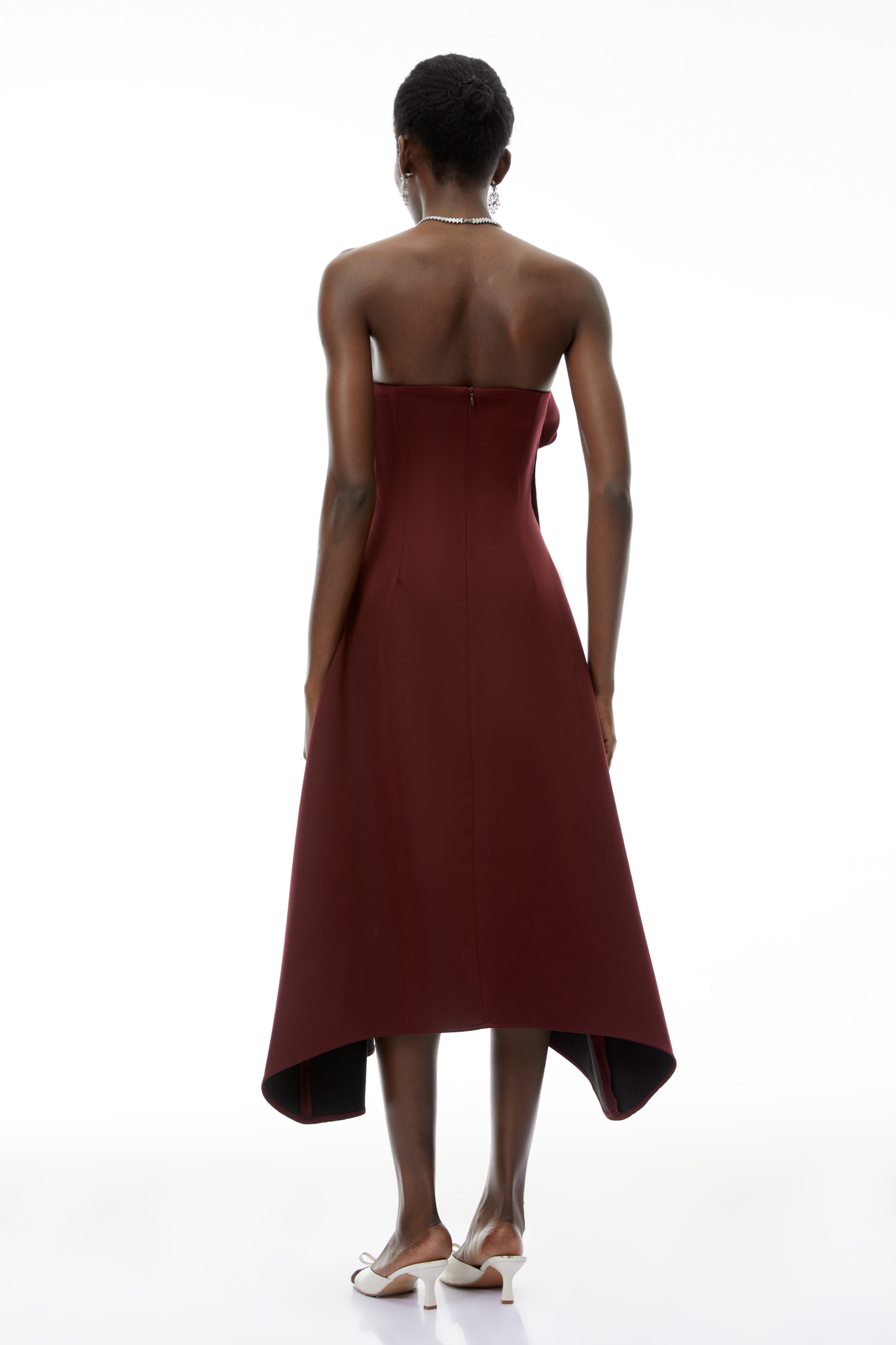 Annika Burgundy 3D-Midi-Kleid mit Rüschen und Blütenblättern