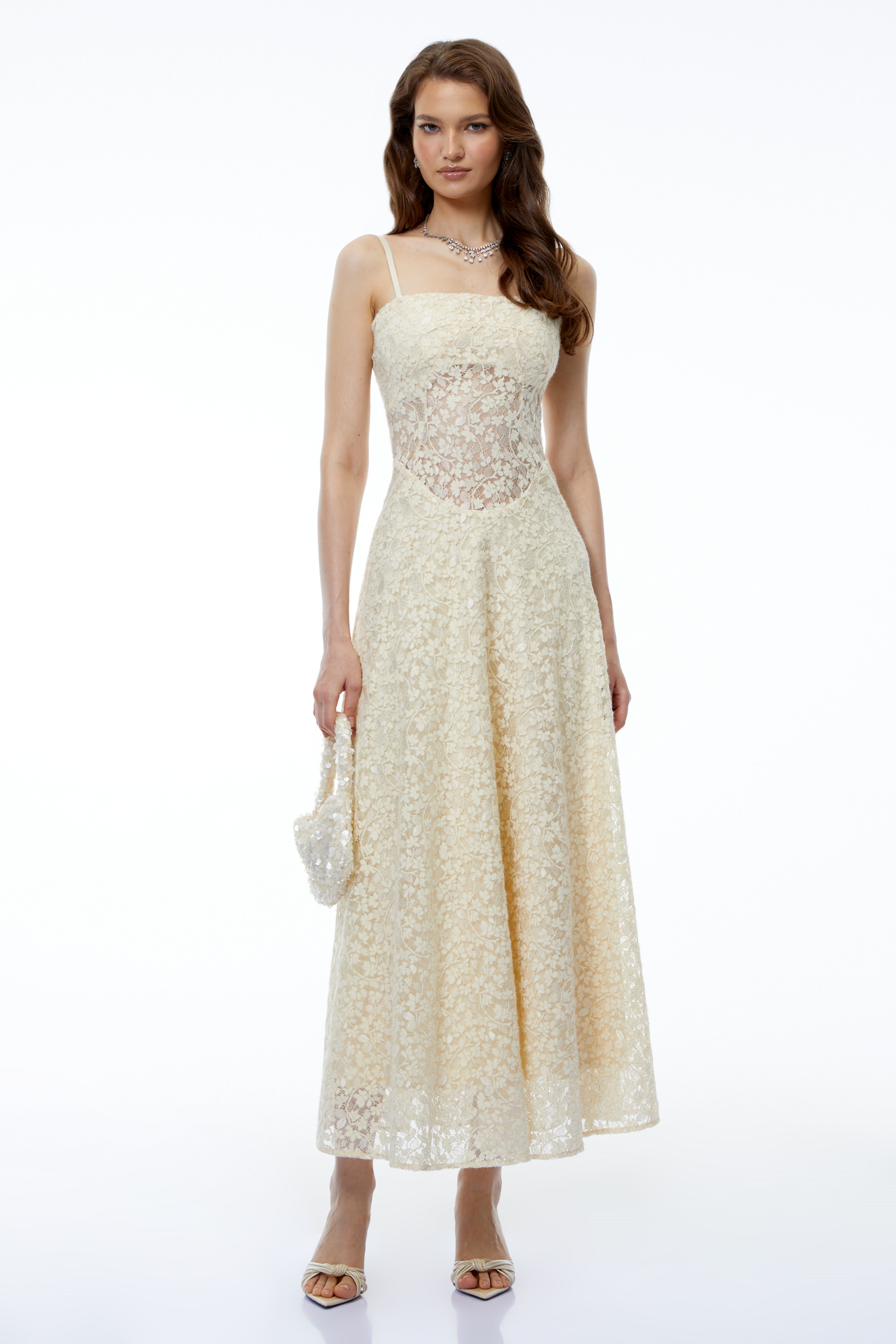 Anouk Cream Sleeveless Maxi Dress with Lace Panels
