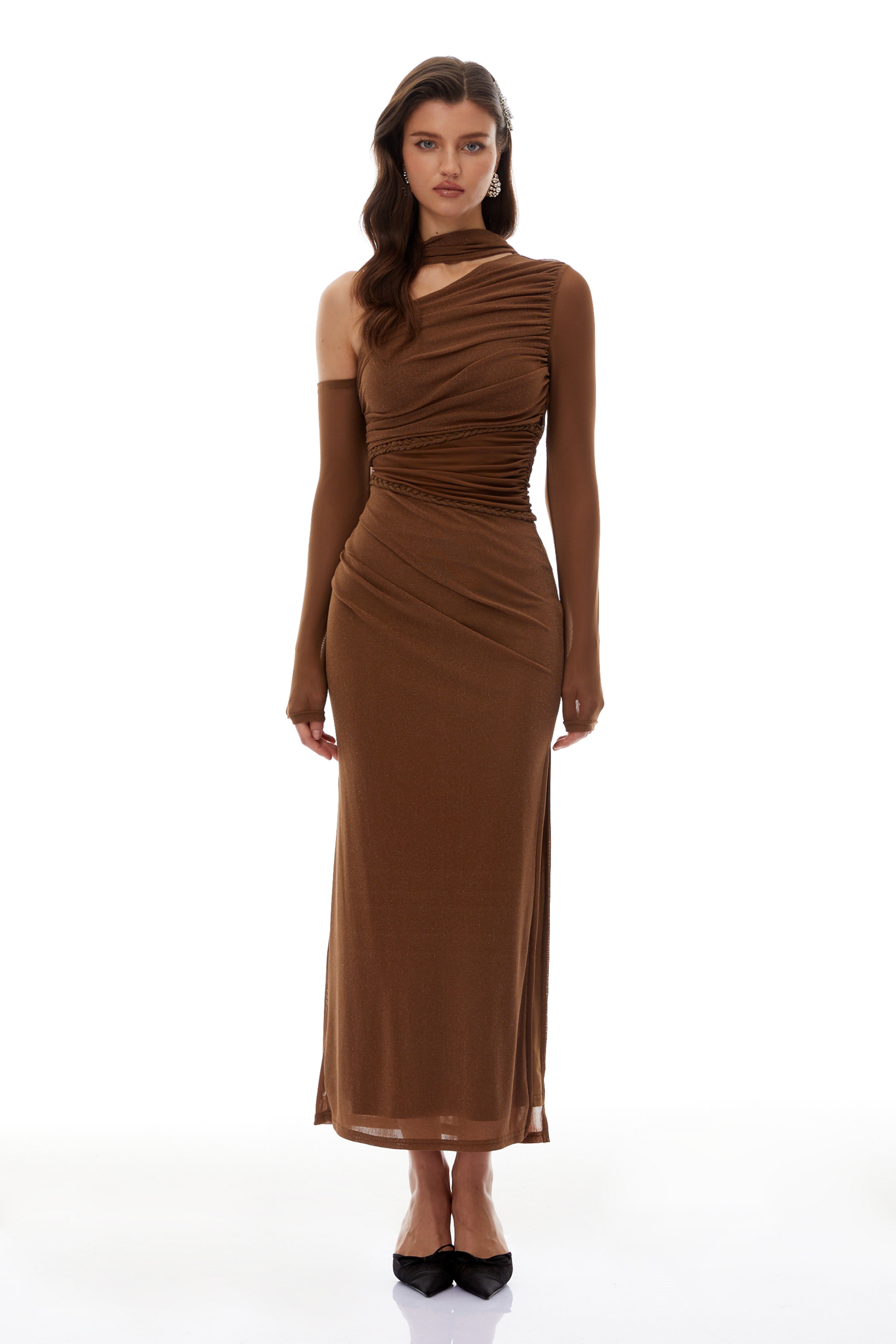 Antonia Brown Braid Detail Maxi Dress