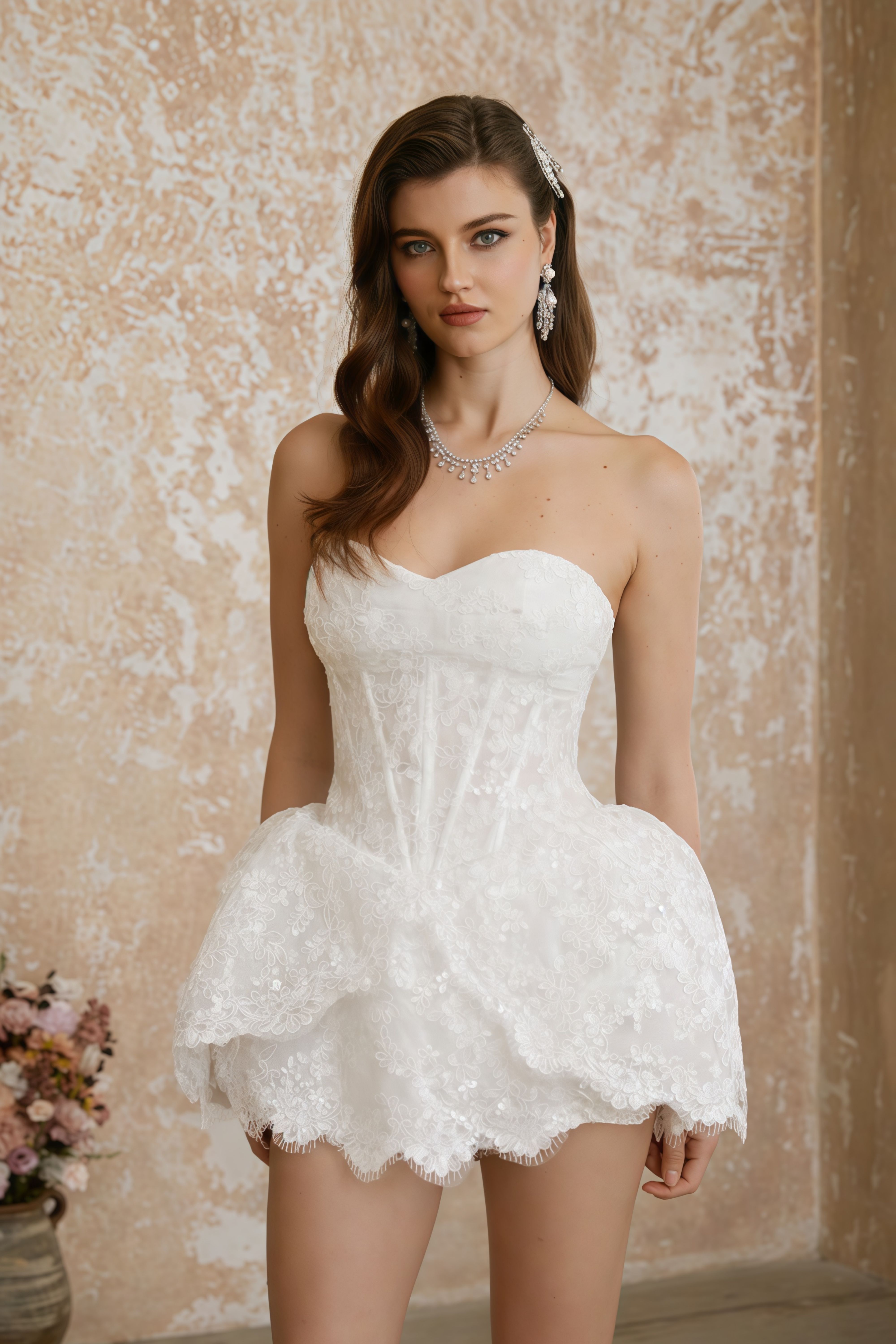 Weißes Minikleid von Apolline mit Blumenstickerei