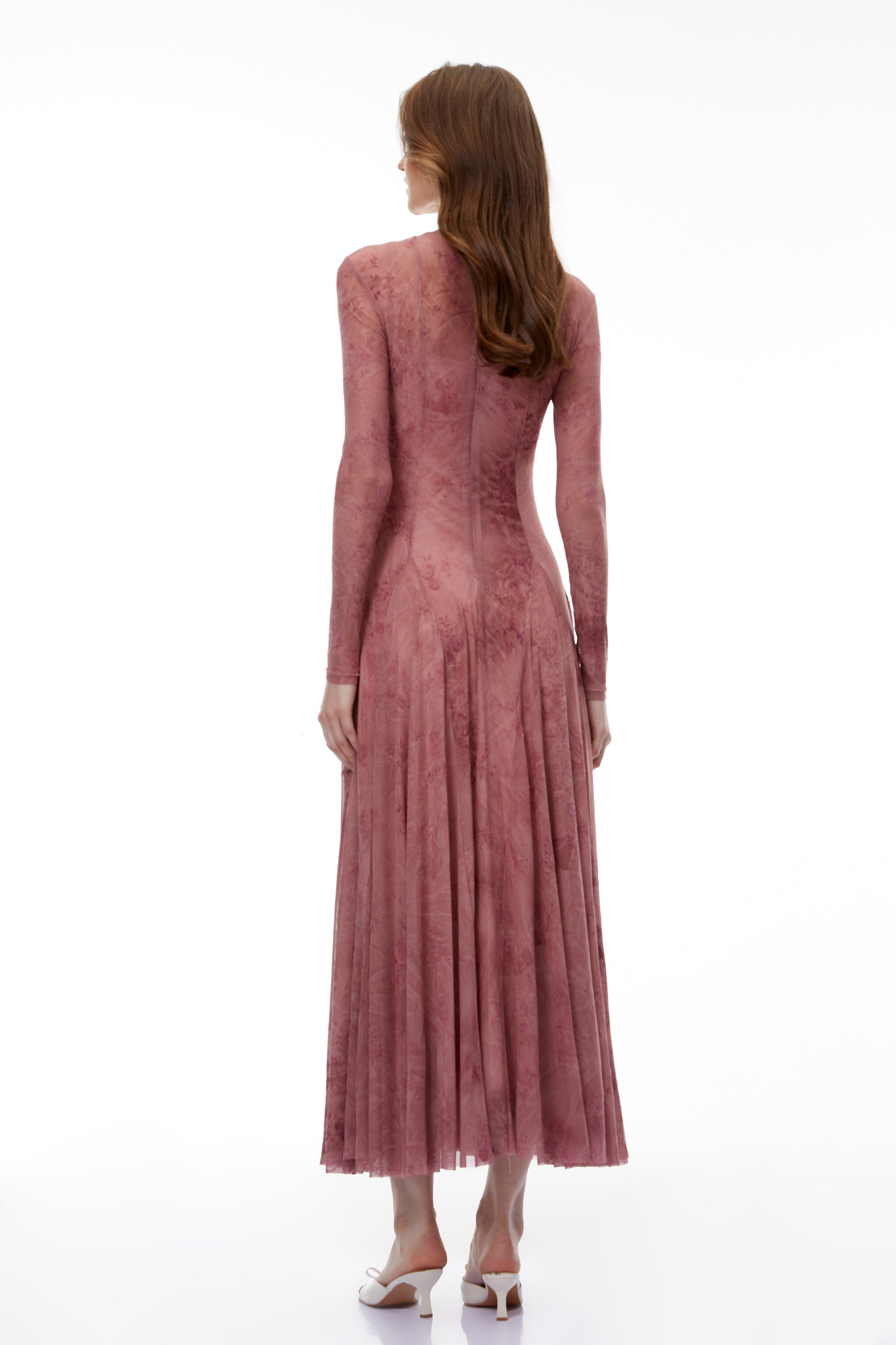 Maxikleid aus Tüll mit Blumenmuster in Altrosa