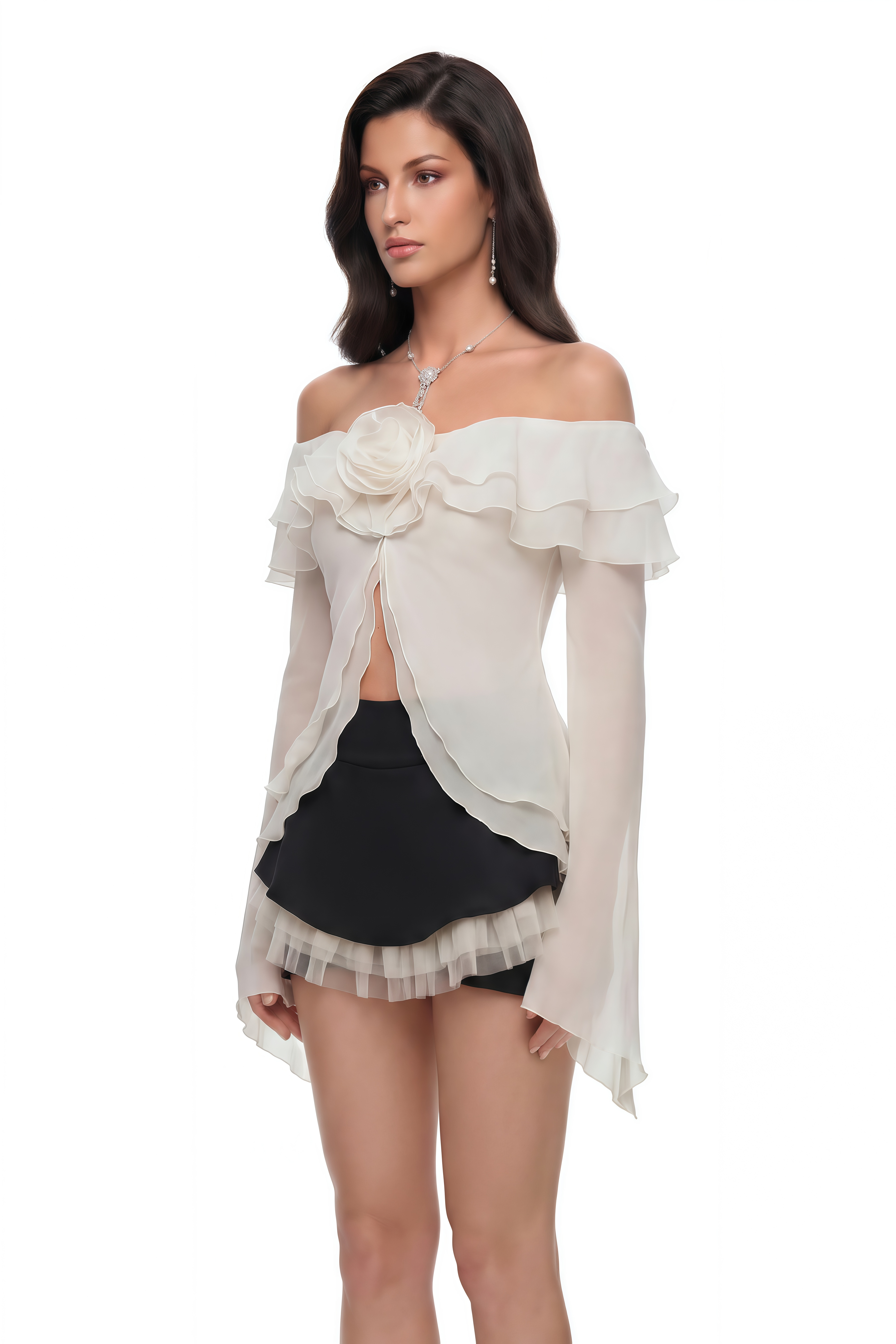 Ariane Color Block Layered Ruffled Blouse & Skirt Set (Final Sale)