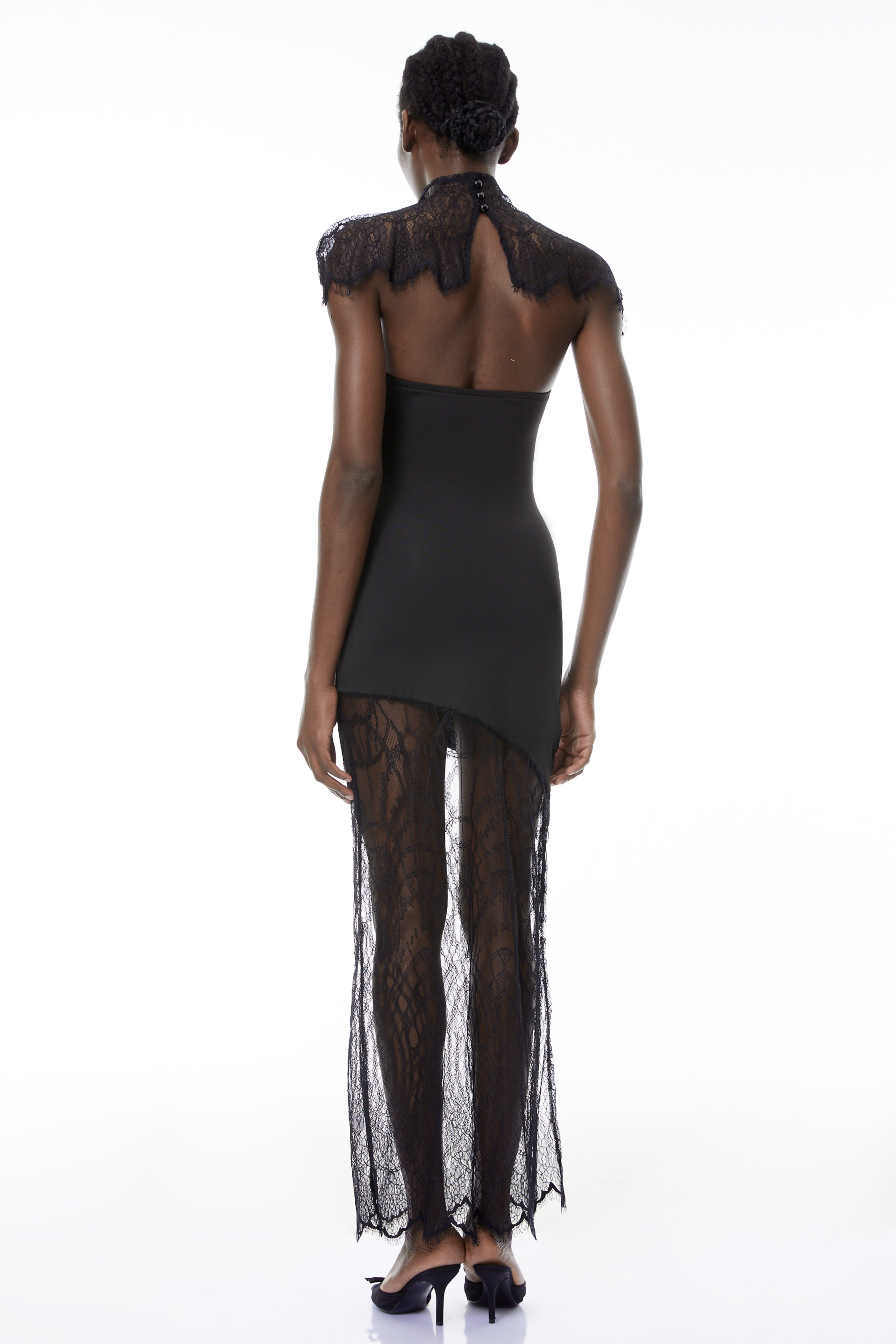 Arianna Black Floral Lace Shawl & Dress Matching Set