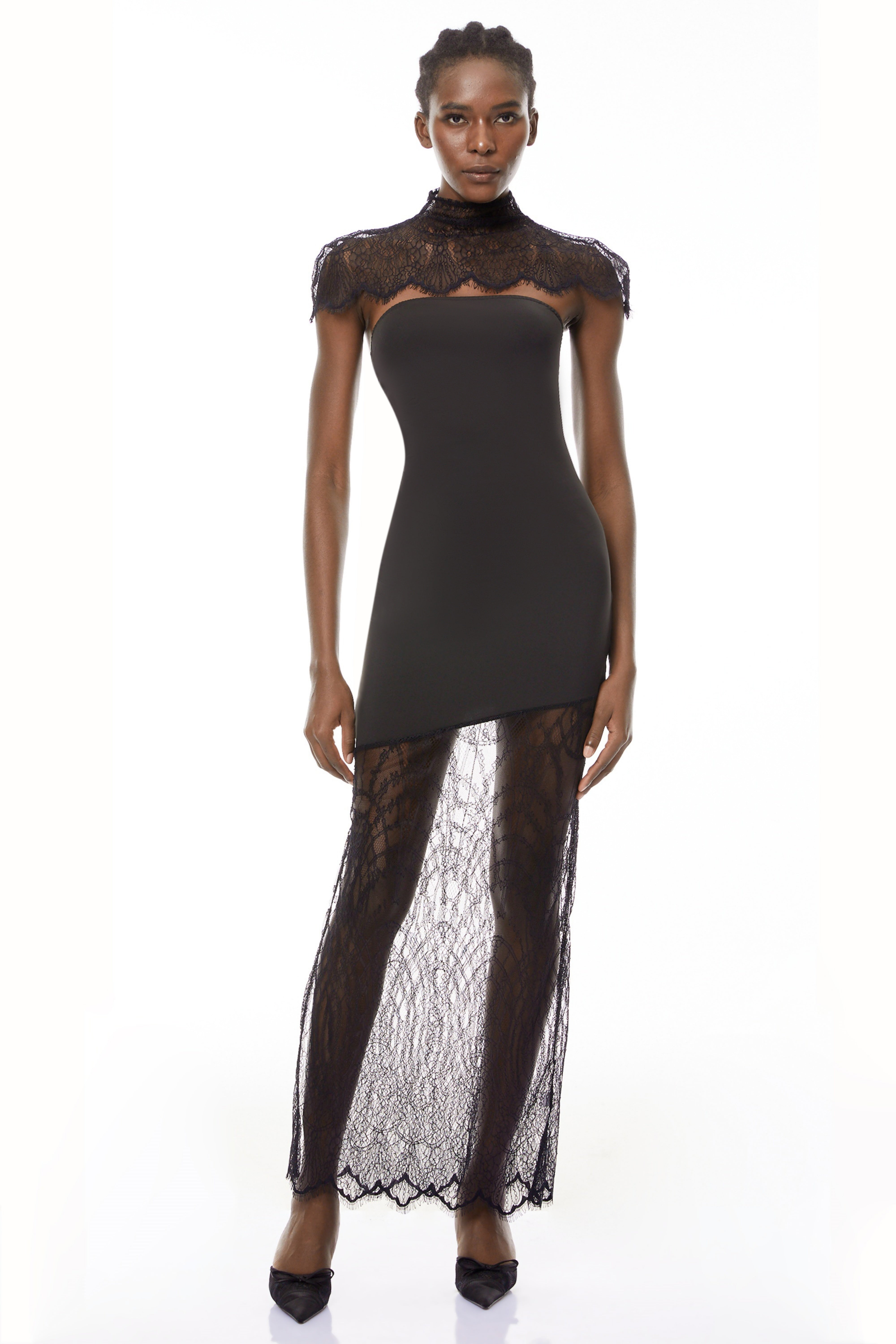 Arianna Black Floral Lace Shawl & Dress Matching Set