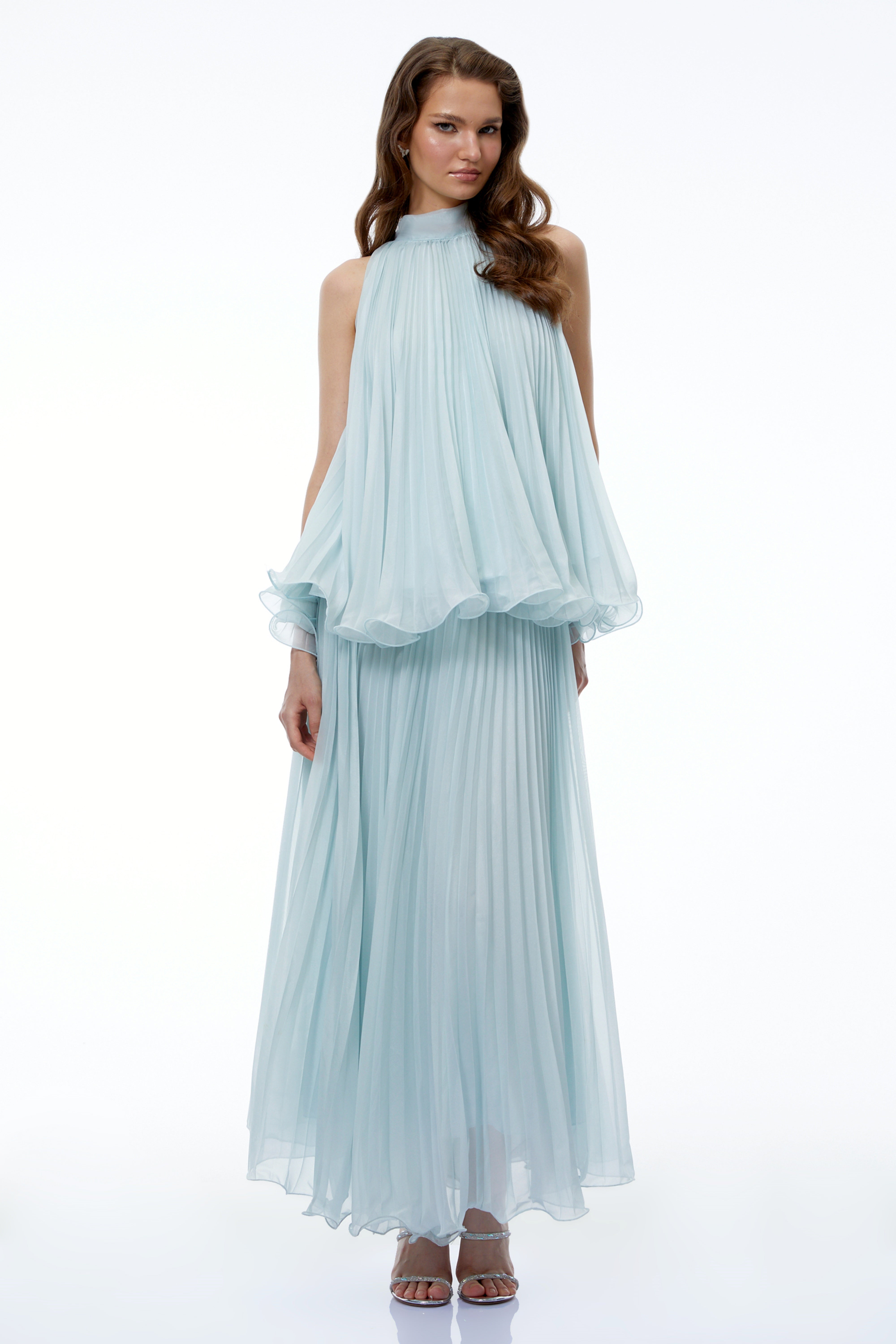 Arohanui Blue Pleated Top & Skirt Set