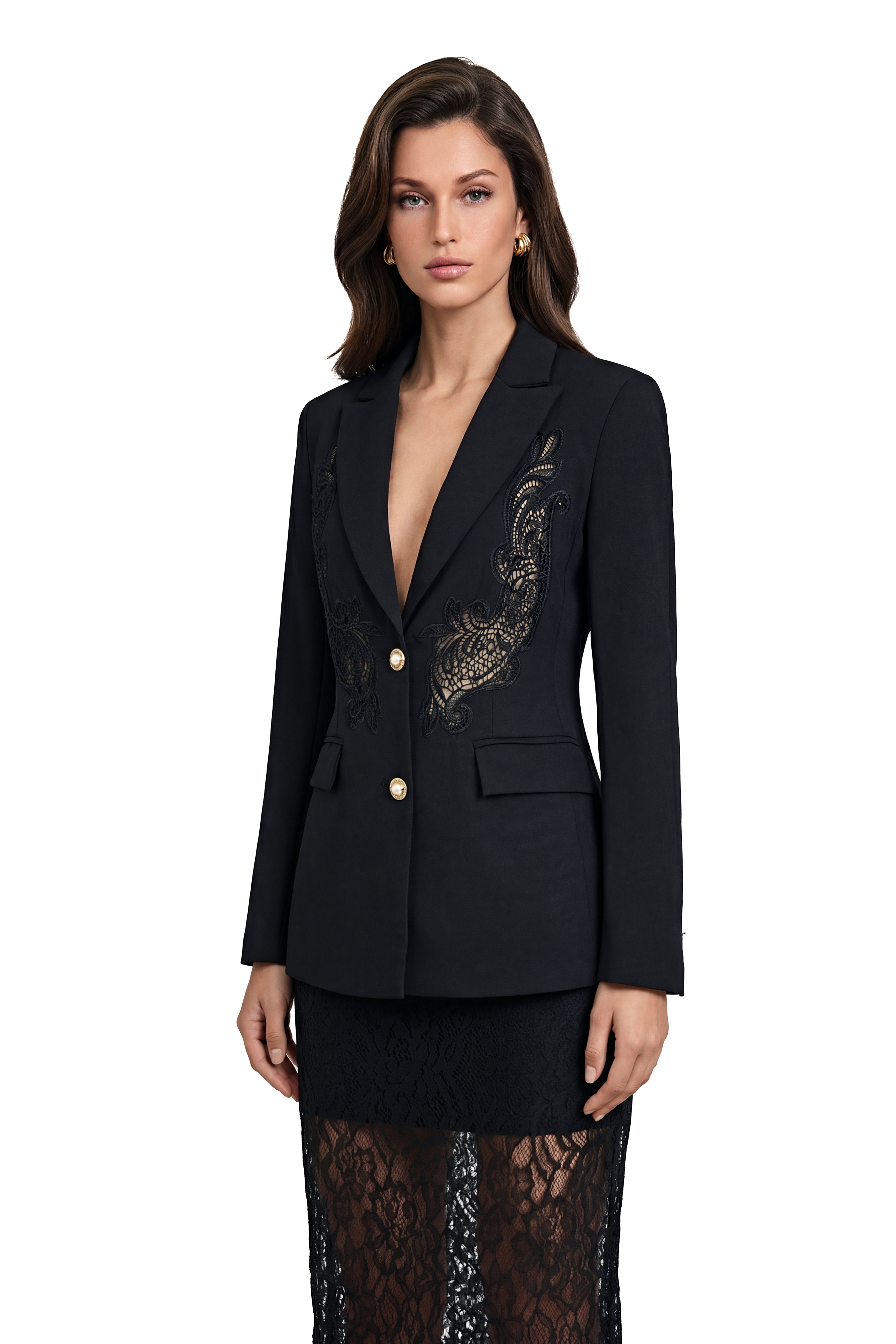 Blazer noir en dentelle brodée