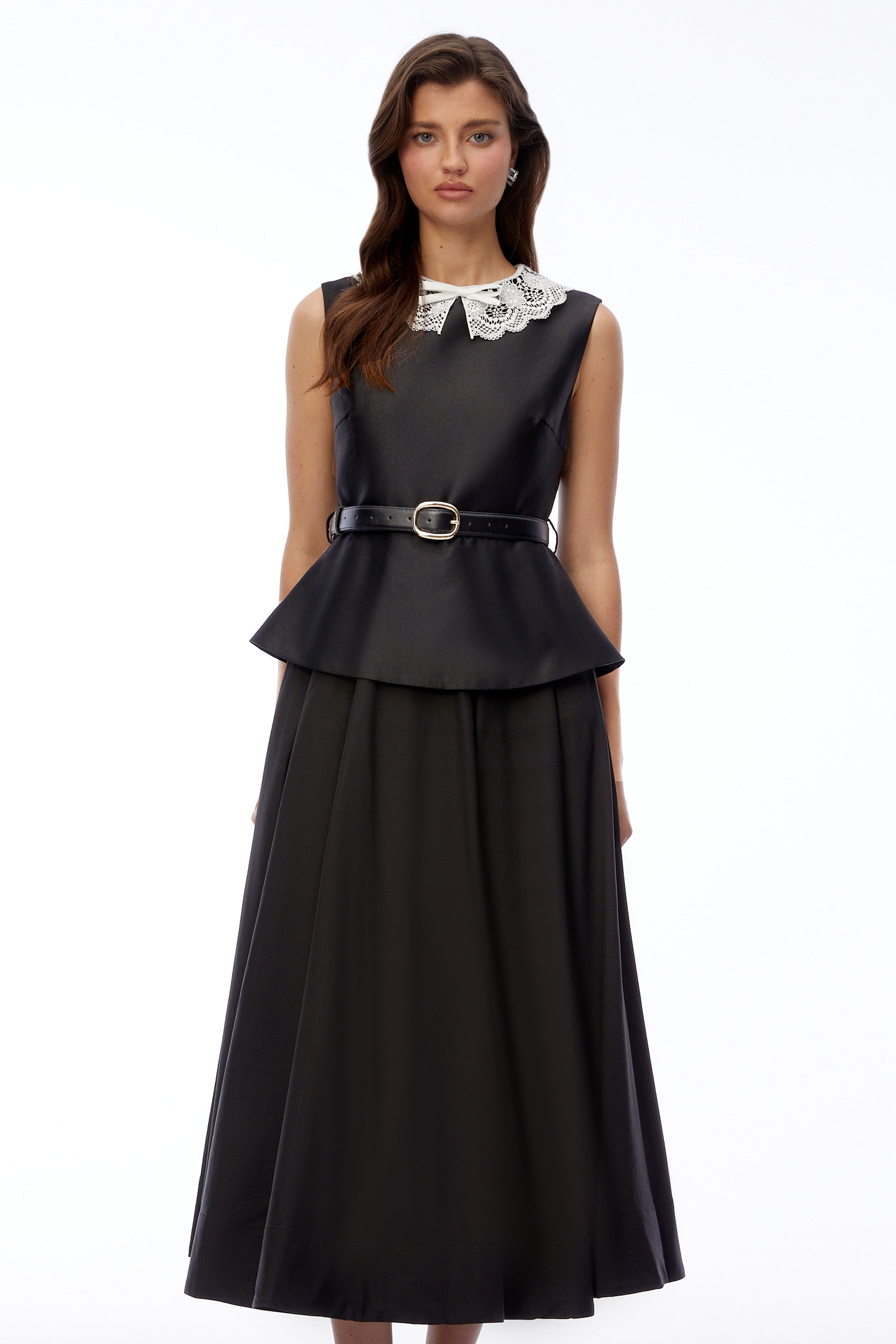 Ata Black Lace Trim Midi Dress