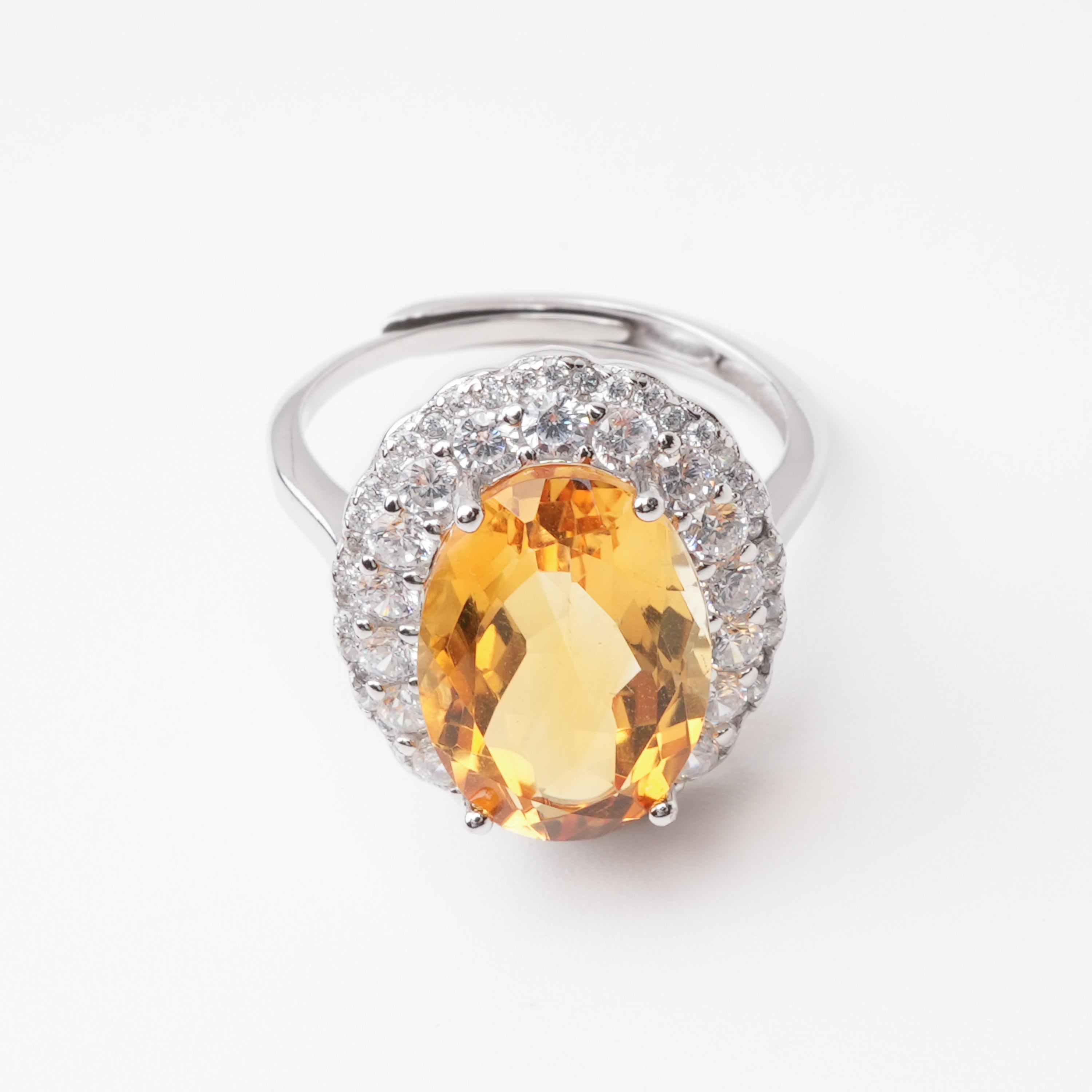 Aurelia Yellow Oval Citrine Halo Sterling Silver Ring