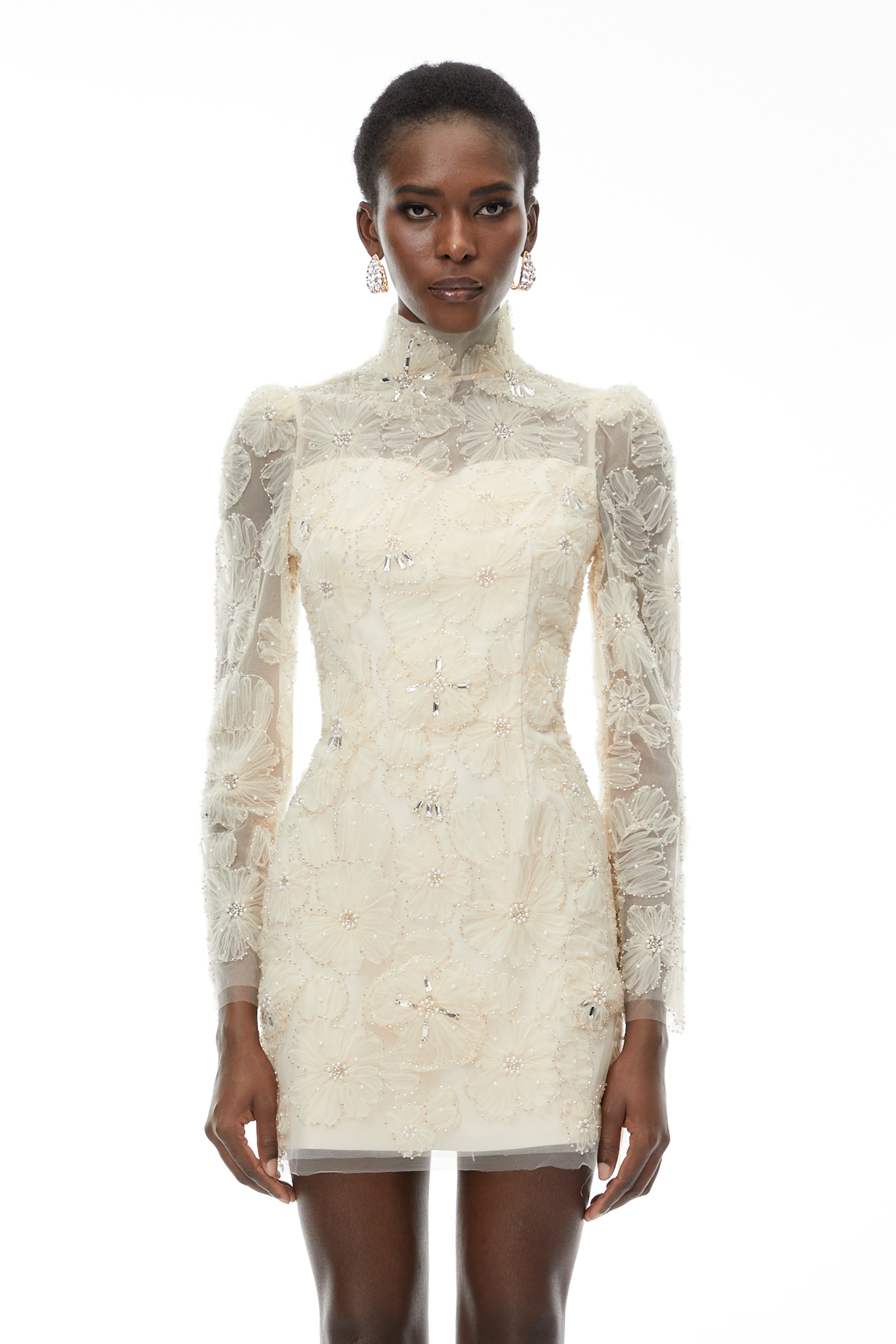 Aurélie – Mini-Kleid mit neutraler Spitzenstickerei