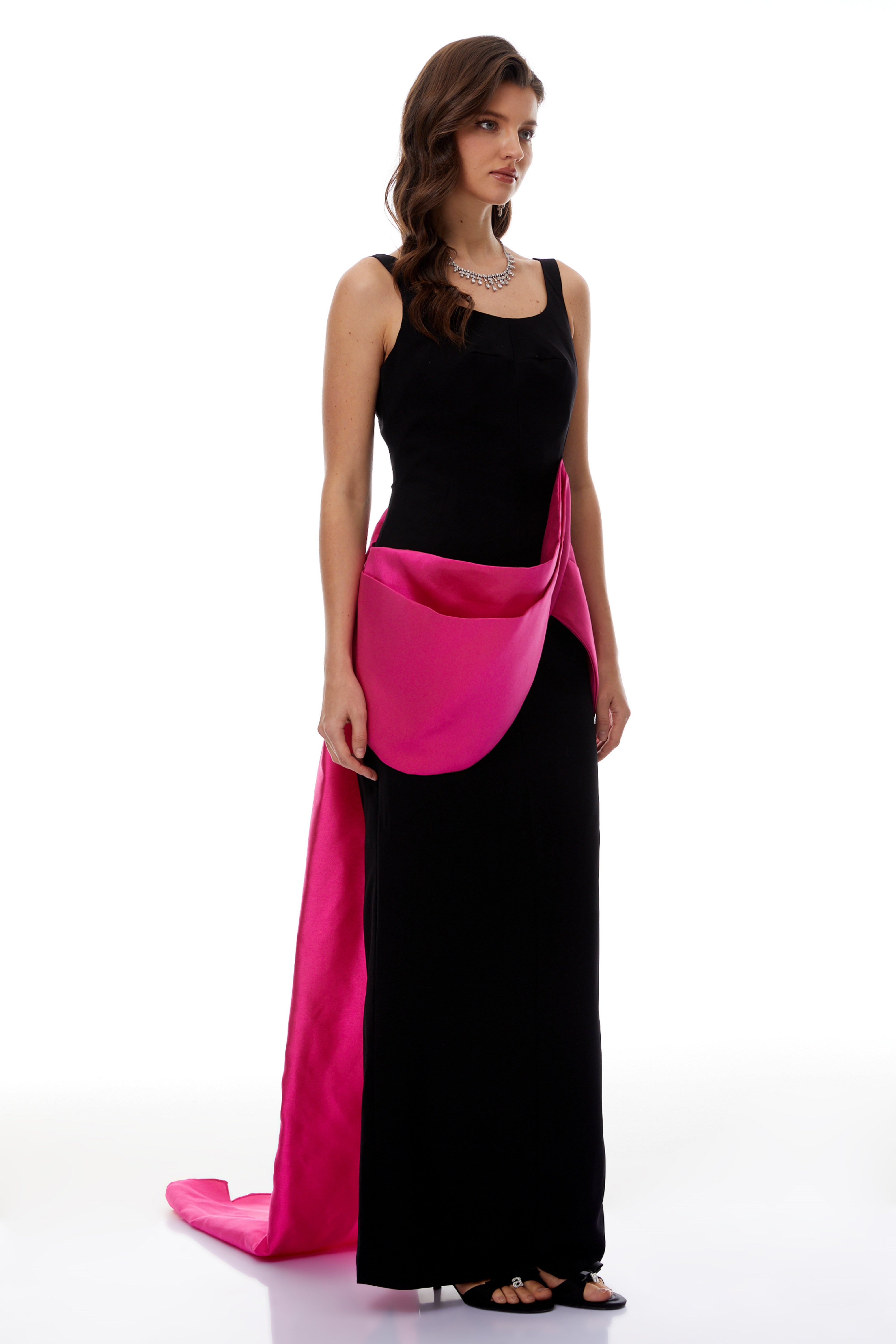 Aurora Black Color Block Layered Maxi Dress