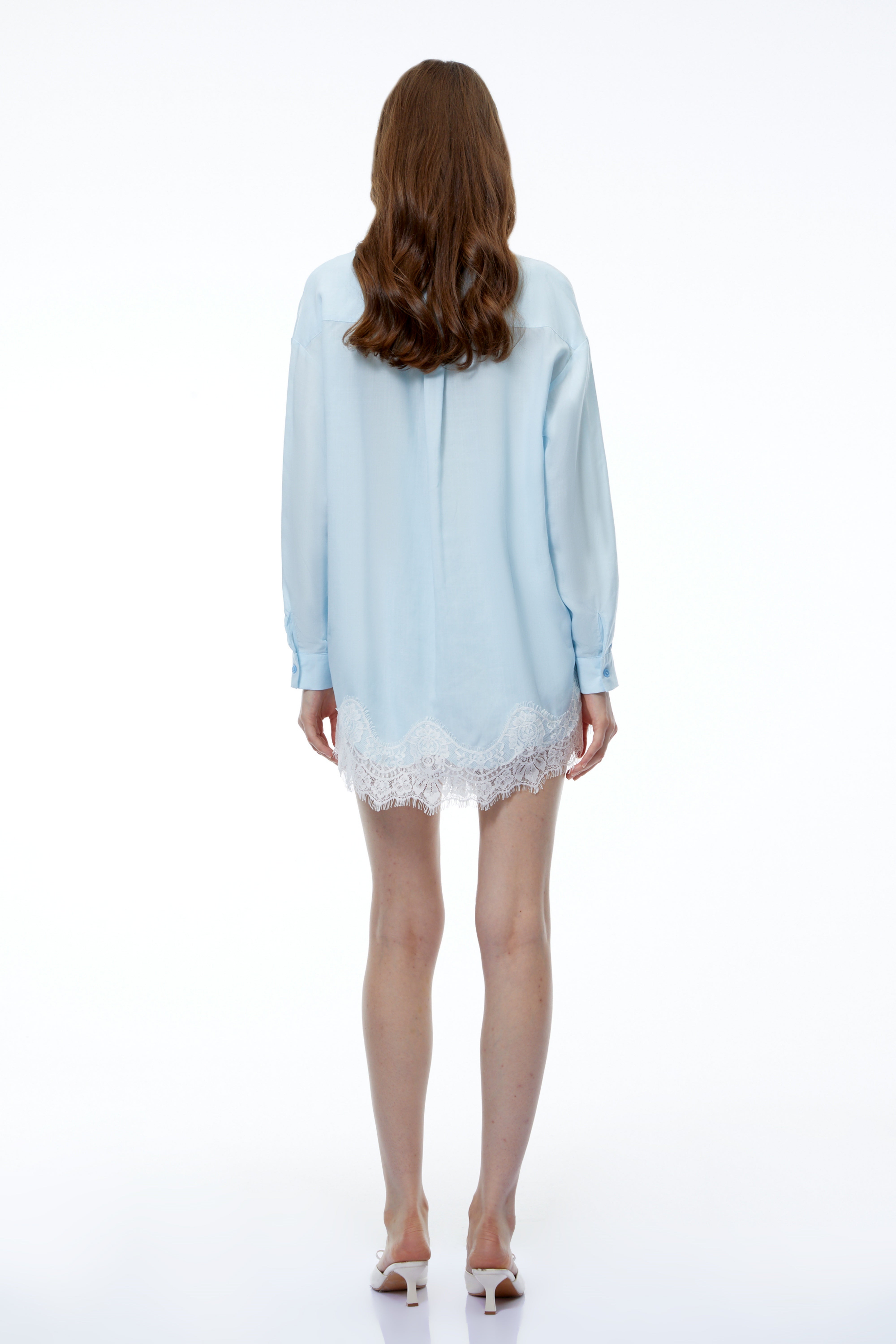Aurora Light Blue Lace Trim Blouse & Shorts Set