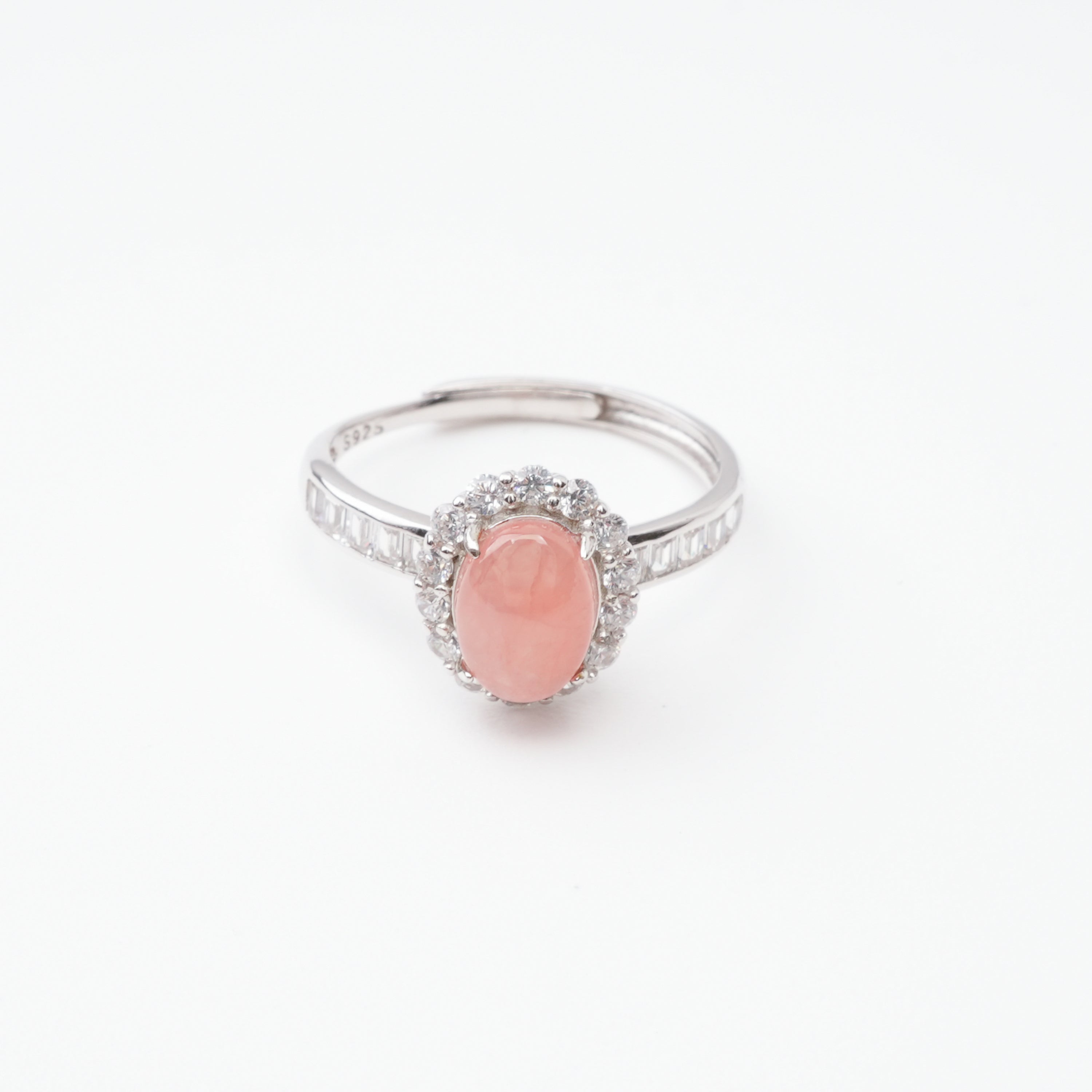 Aurora Peach Cabochon Cut Halo Sterling Silver Ring