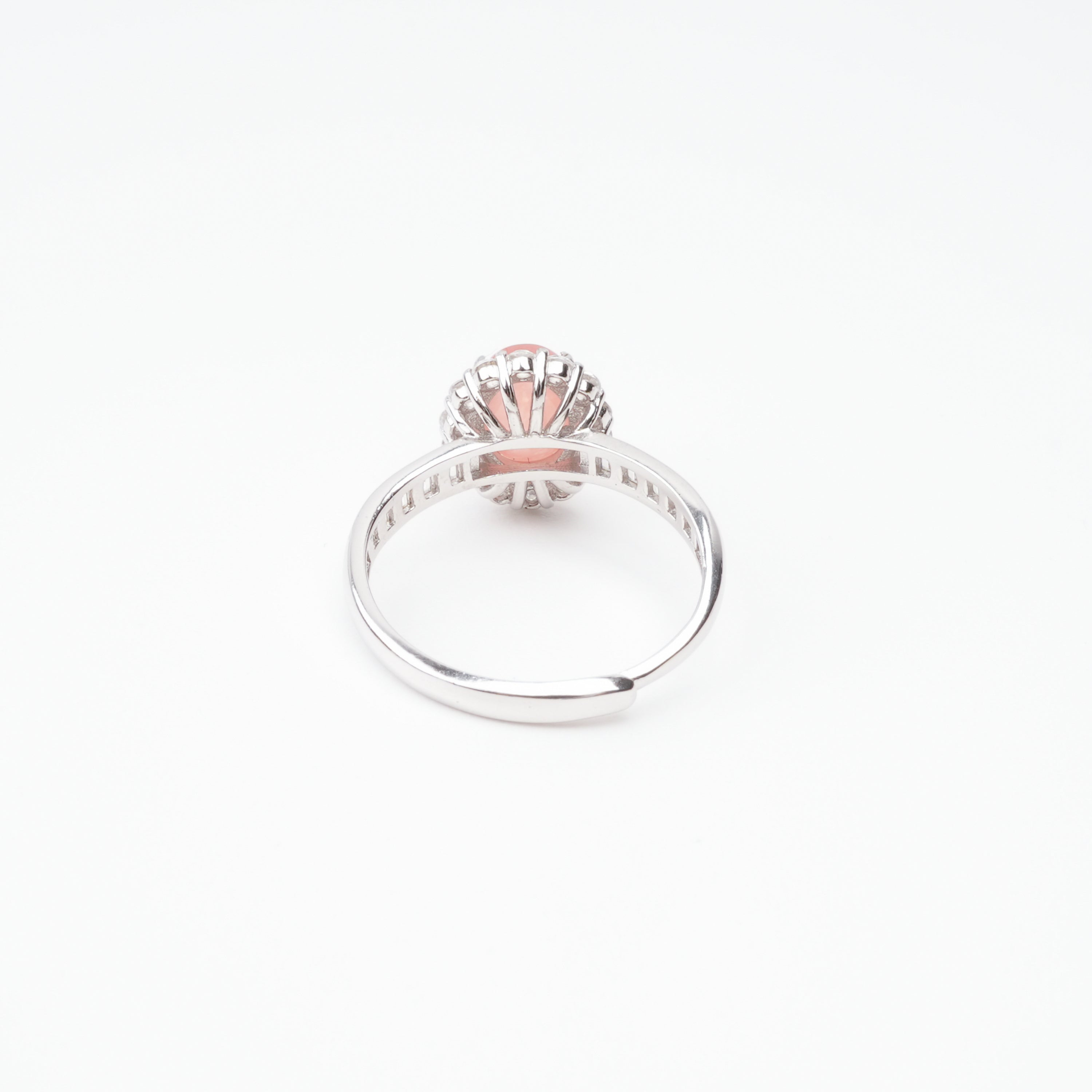Aurora Peach Cabochon Cut Halo Sterling Silver Ring