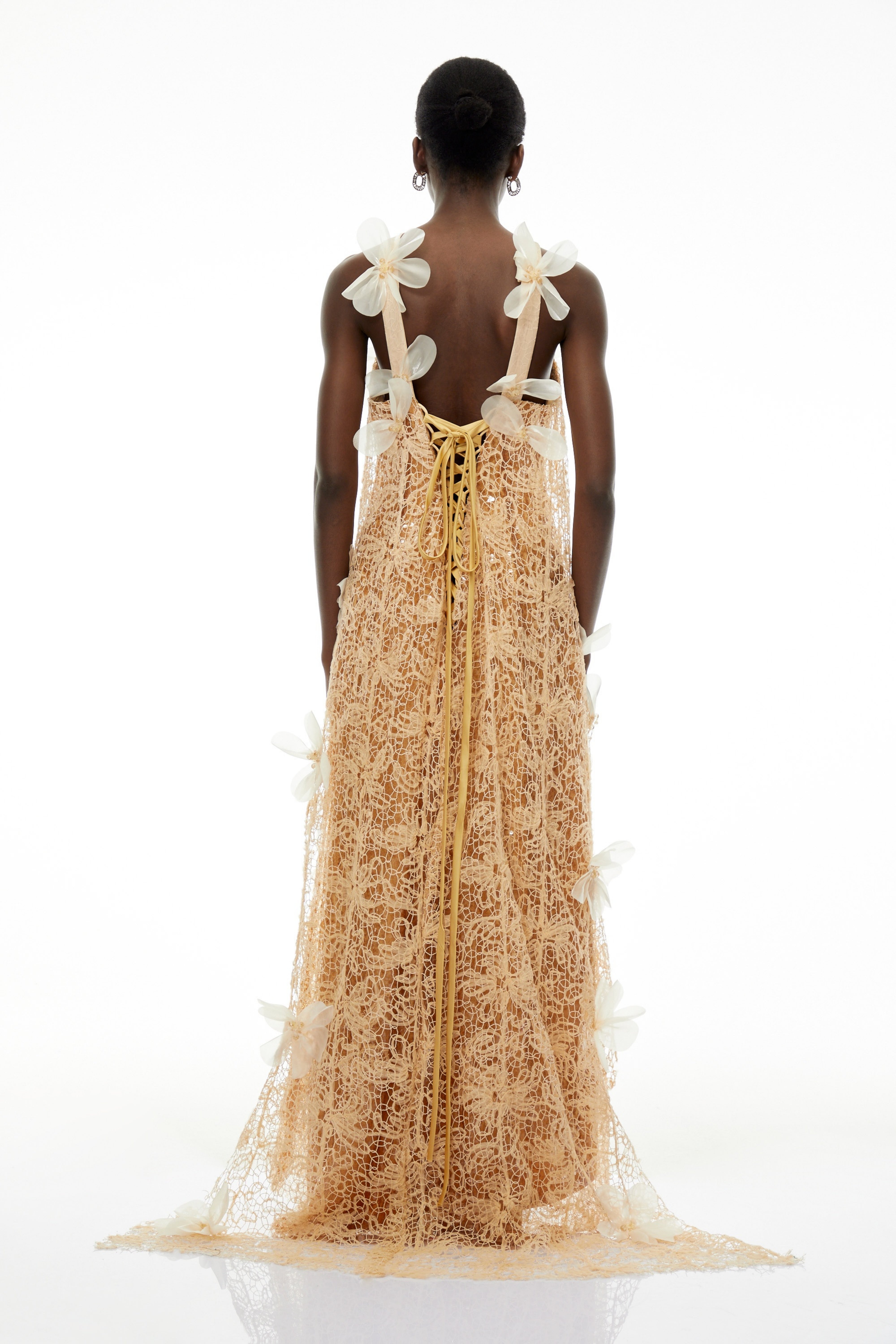 Beatrice Champagne Halterneck Sequin Lace Maxi Dress