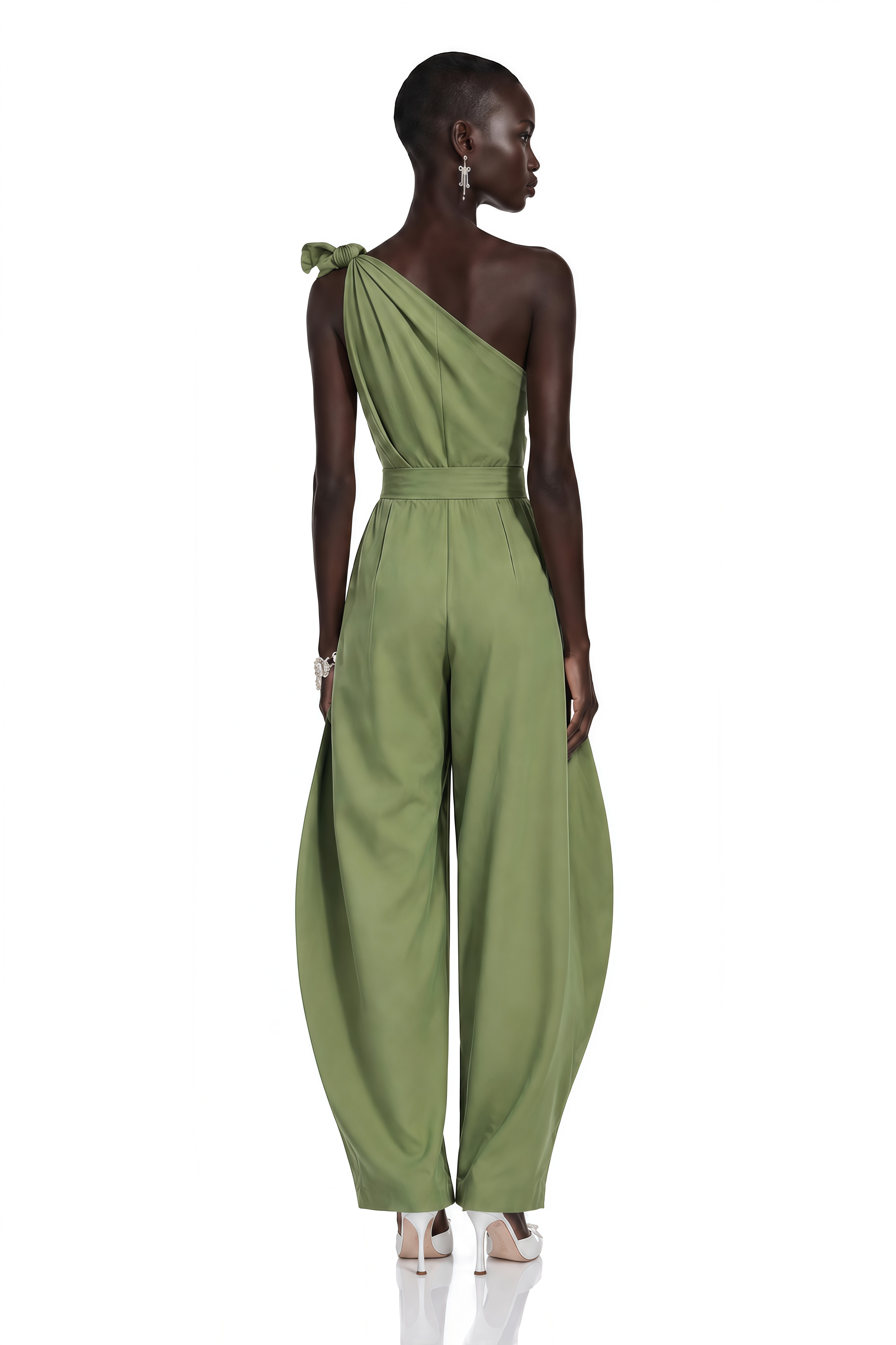 Beatriz Sage Green One Shoulder Belted Jumpsuit