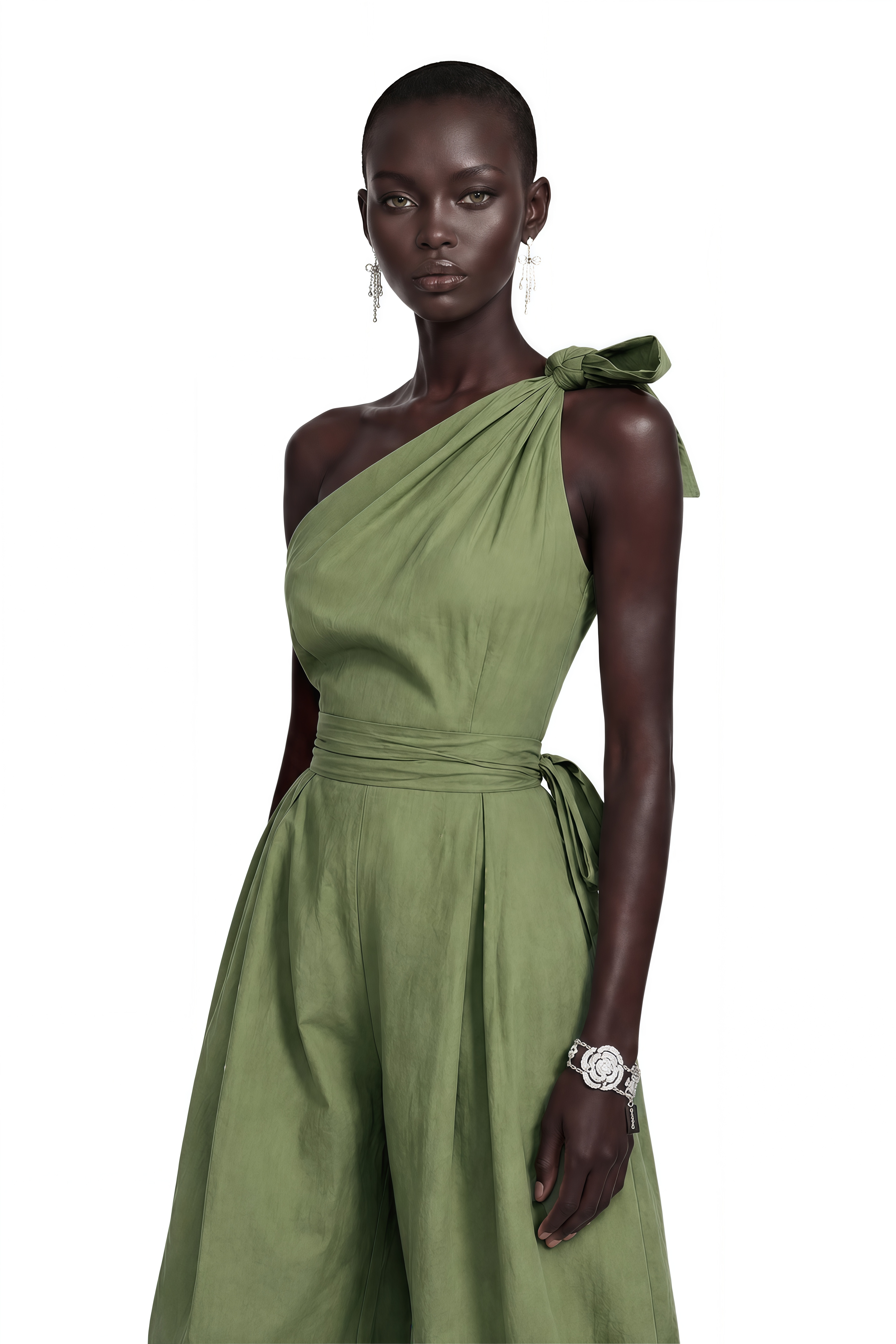 Beatriz Sage Green One Shoulder Belted Jumpsuit