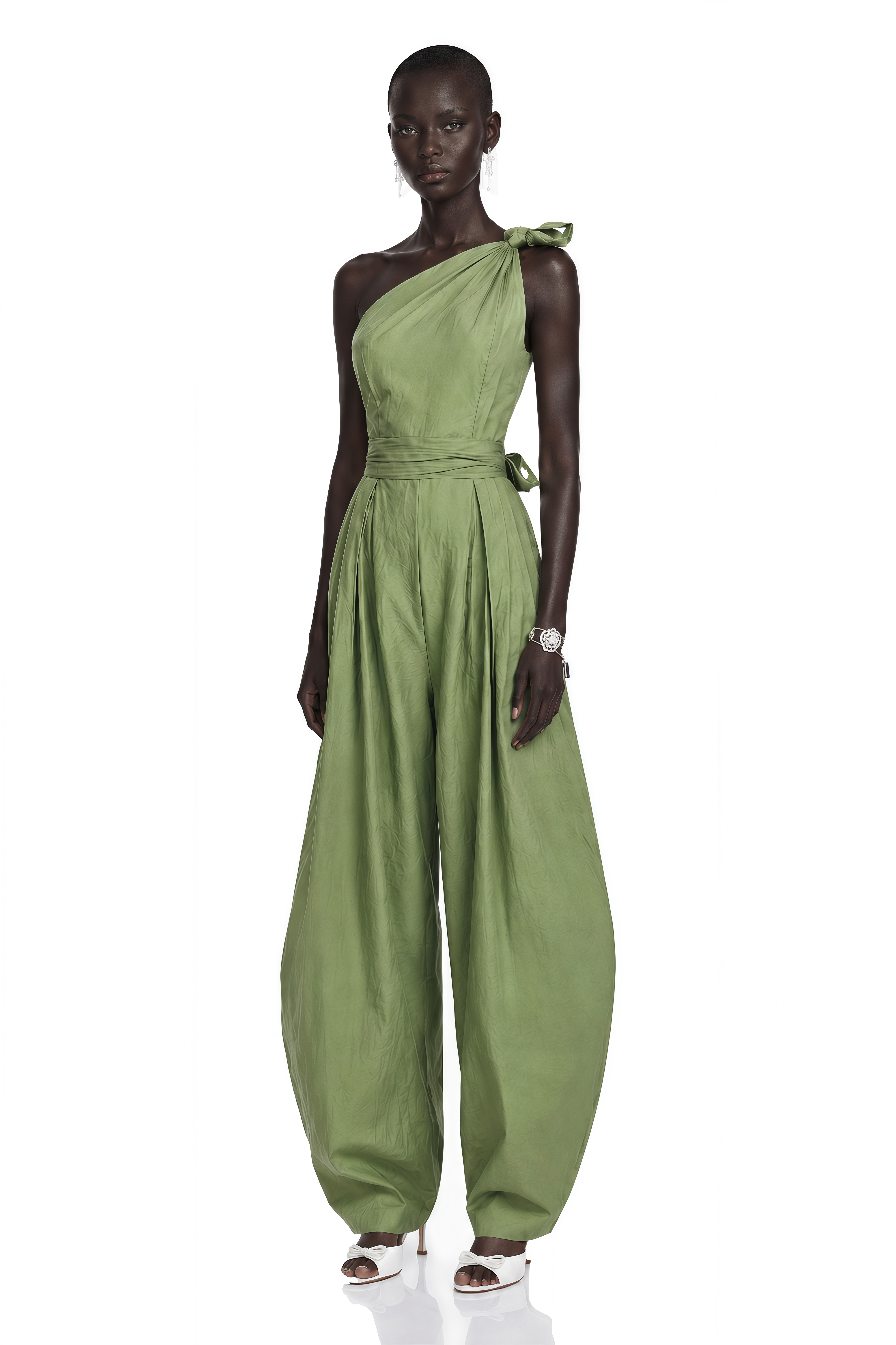 Beatriz Sage Green One Shoulder Belted Jumpsuit