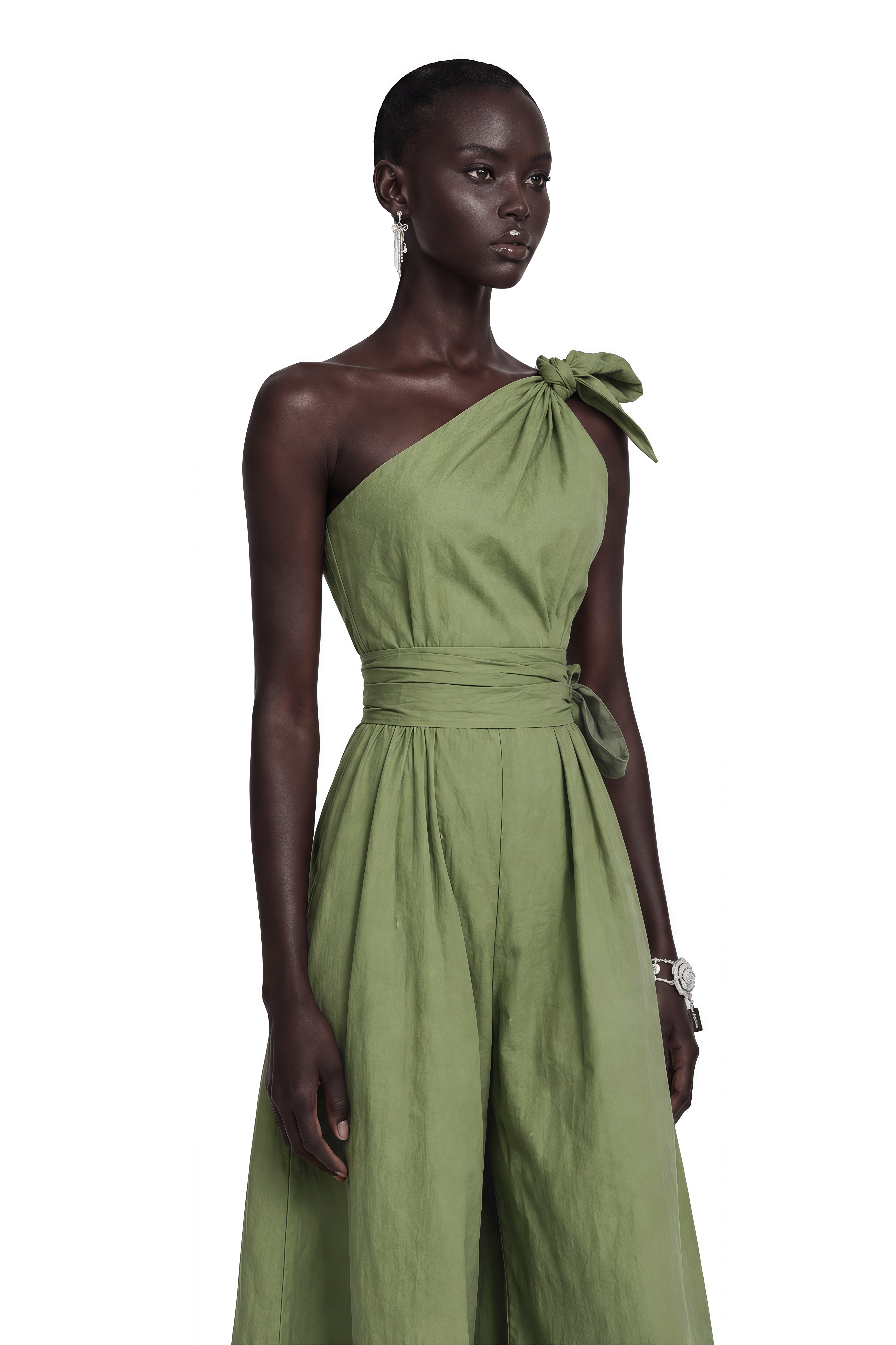 Beatriz Sage Green One Shoulder Belted Jumpsuit