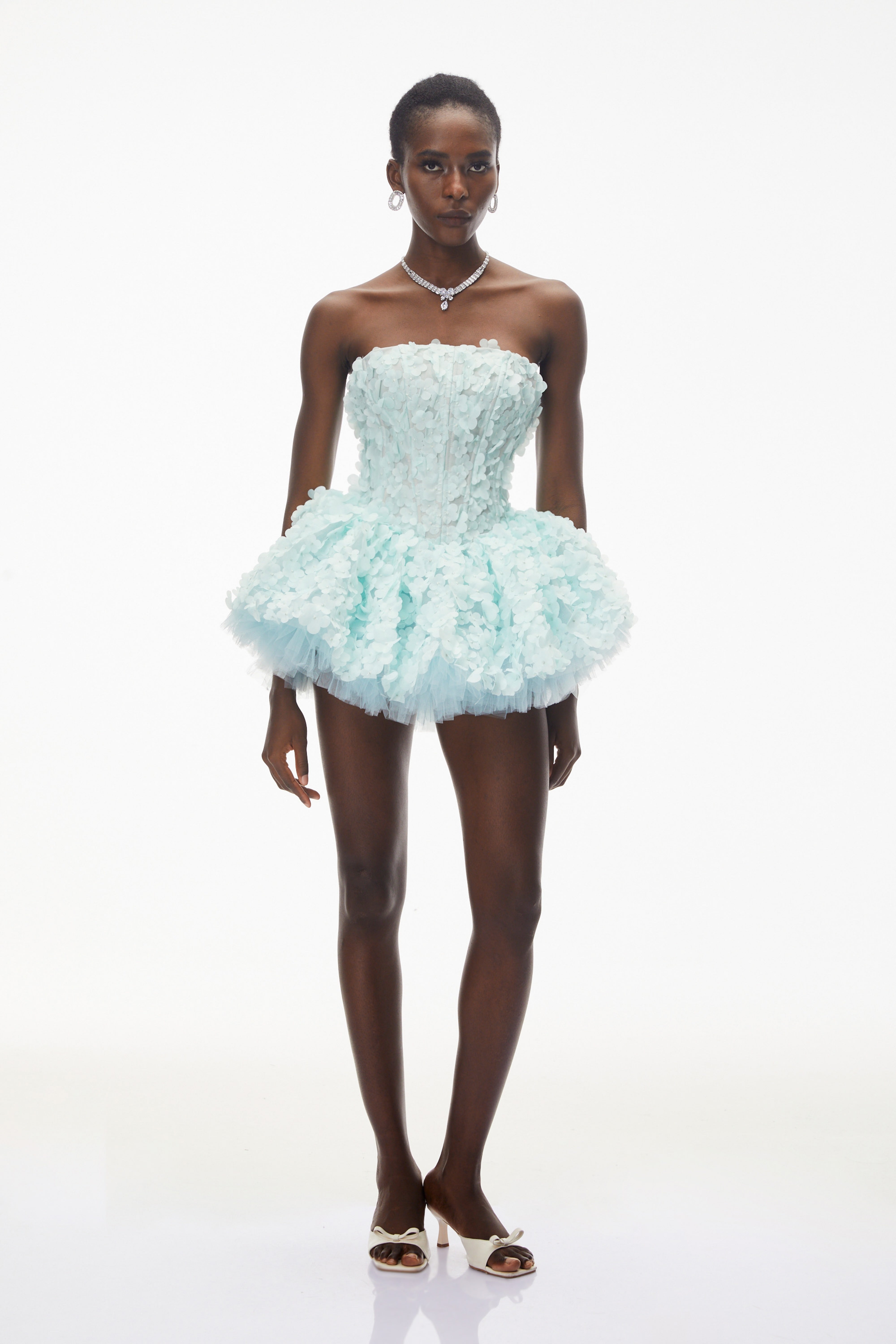 Mini-robe June vert menthe à volants en 3D