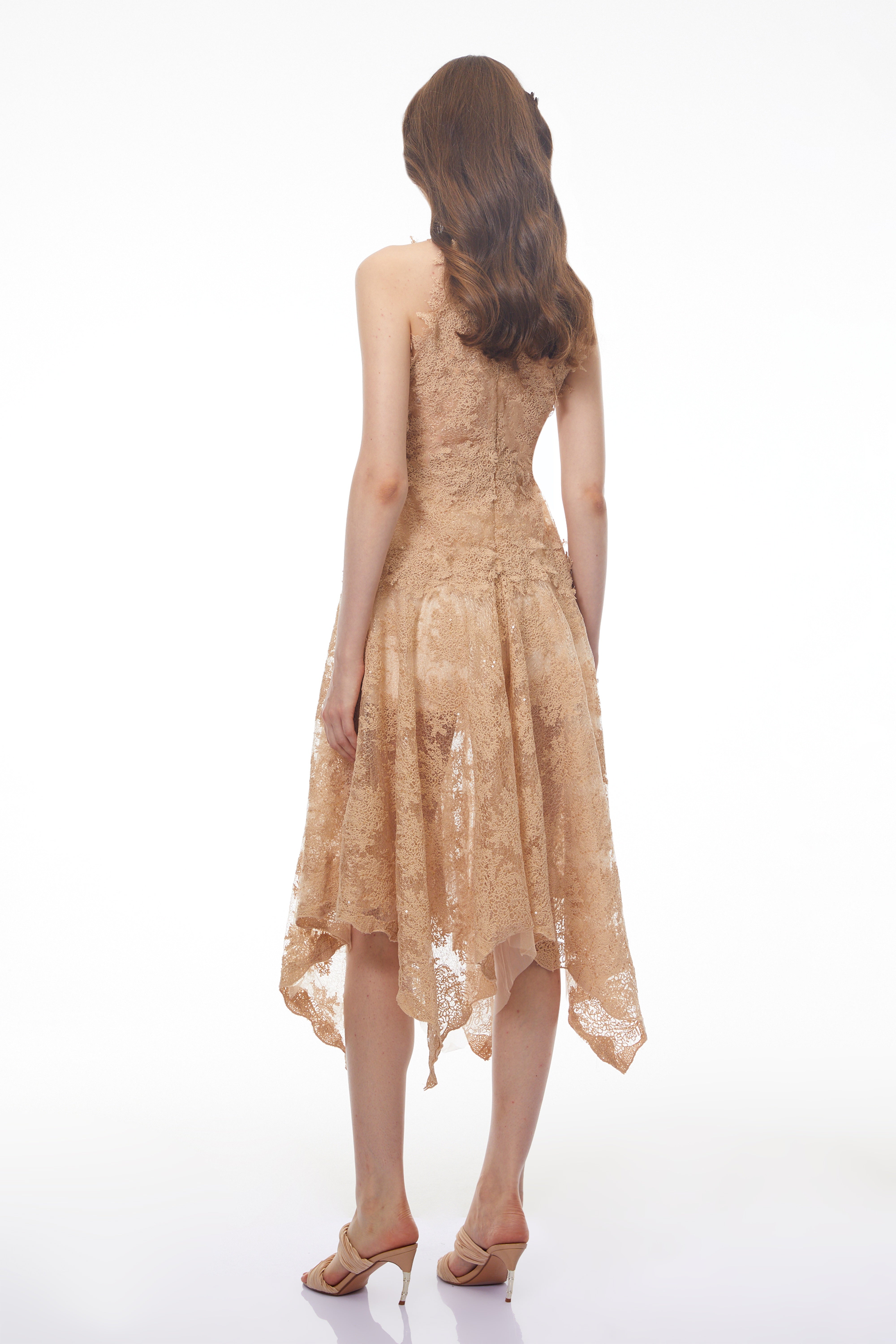 Benedetta Neutral Sleeveless Floral Embroidered Midi Dress