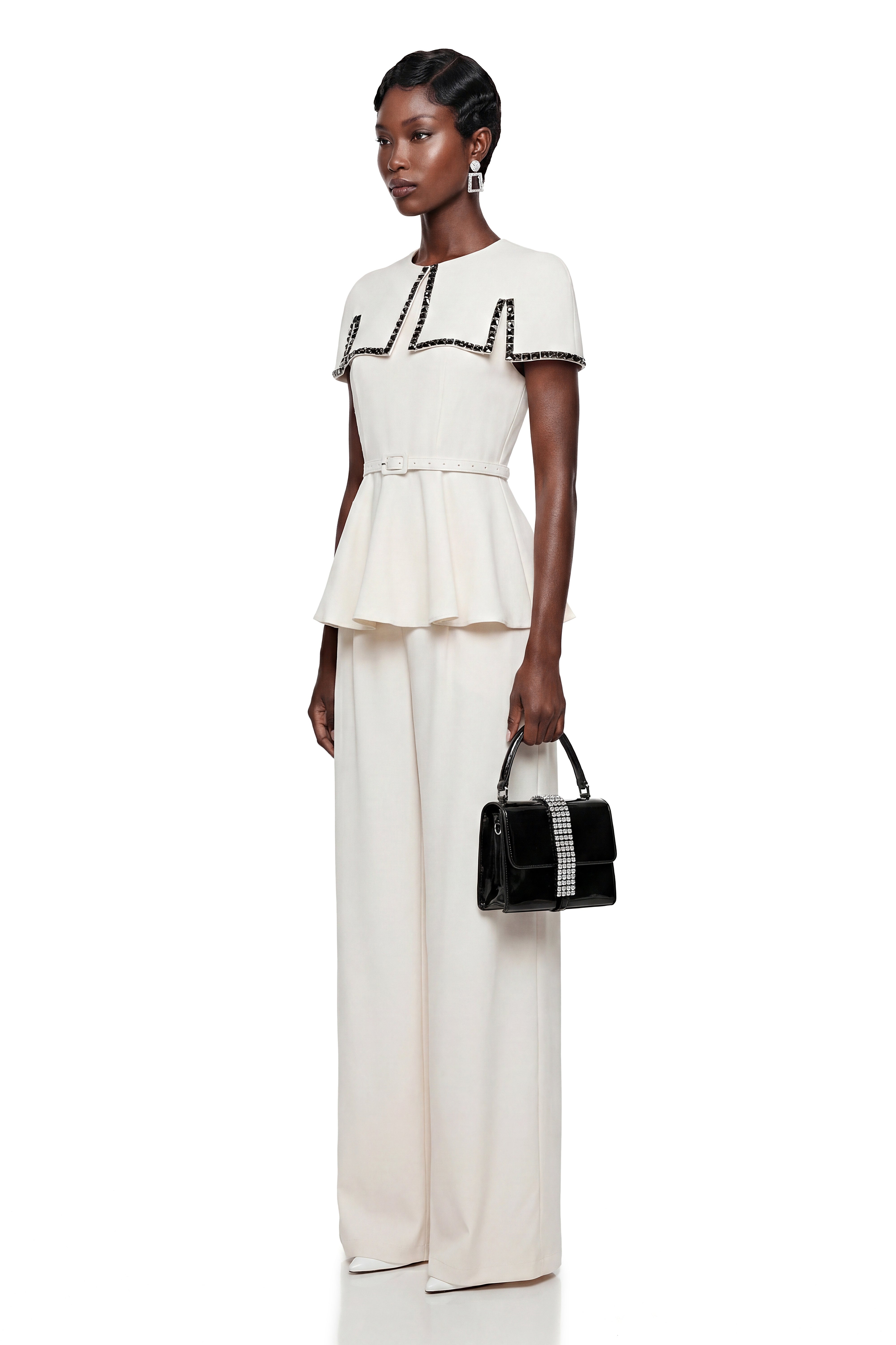 Benedetta White Cape Sleeve Top & Trouser Set