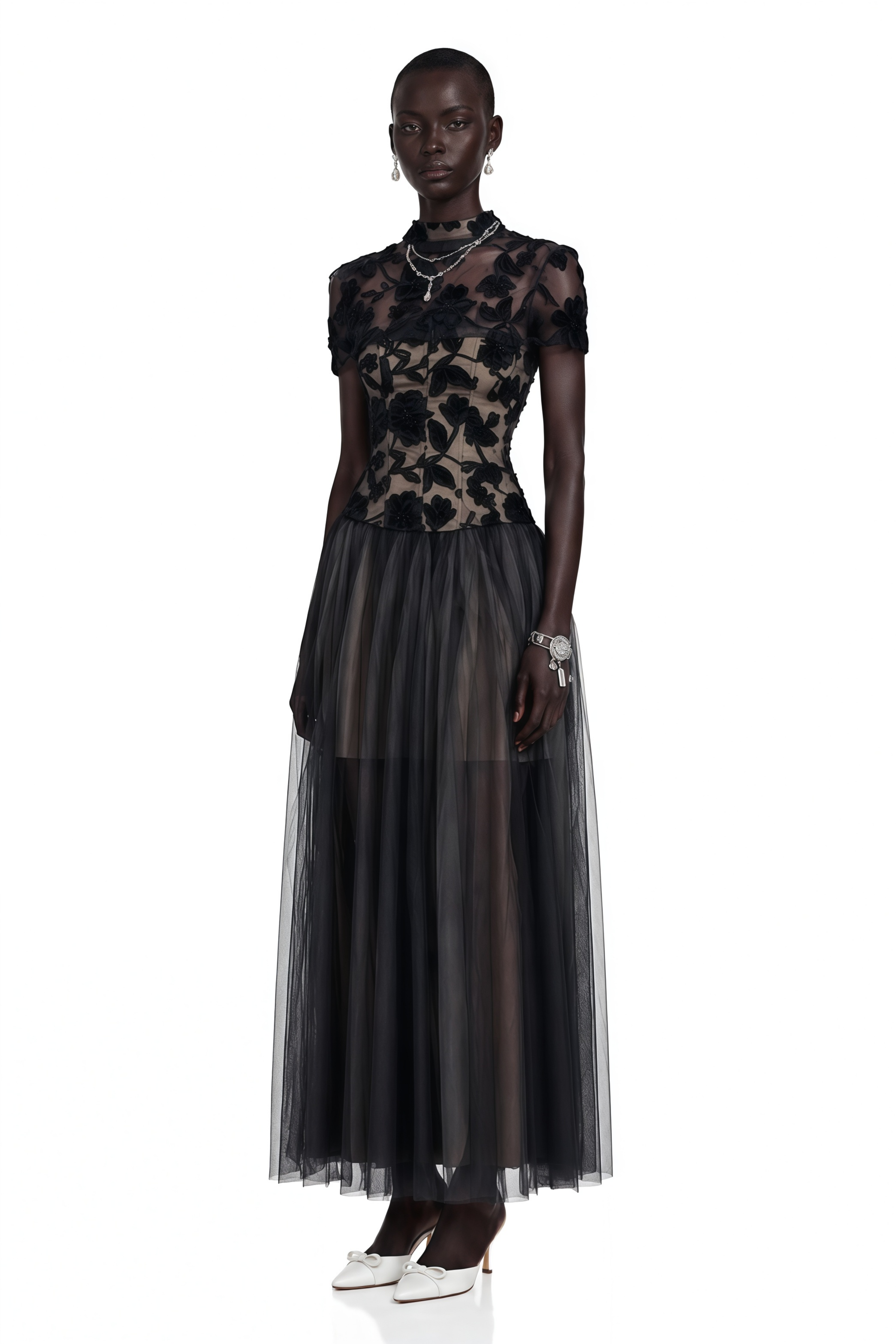 Benedicta Black Floral Embroidered Maxi Dress
