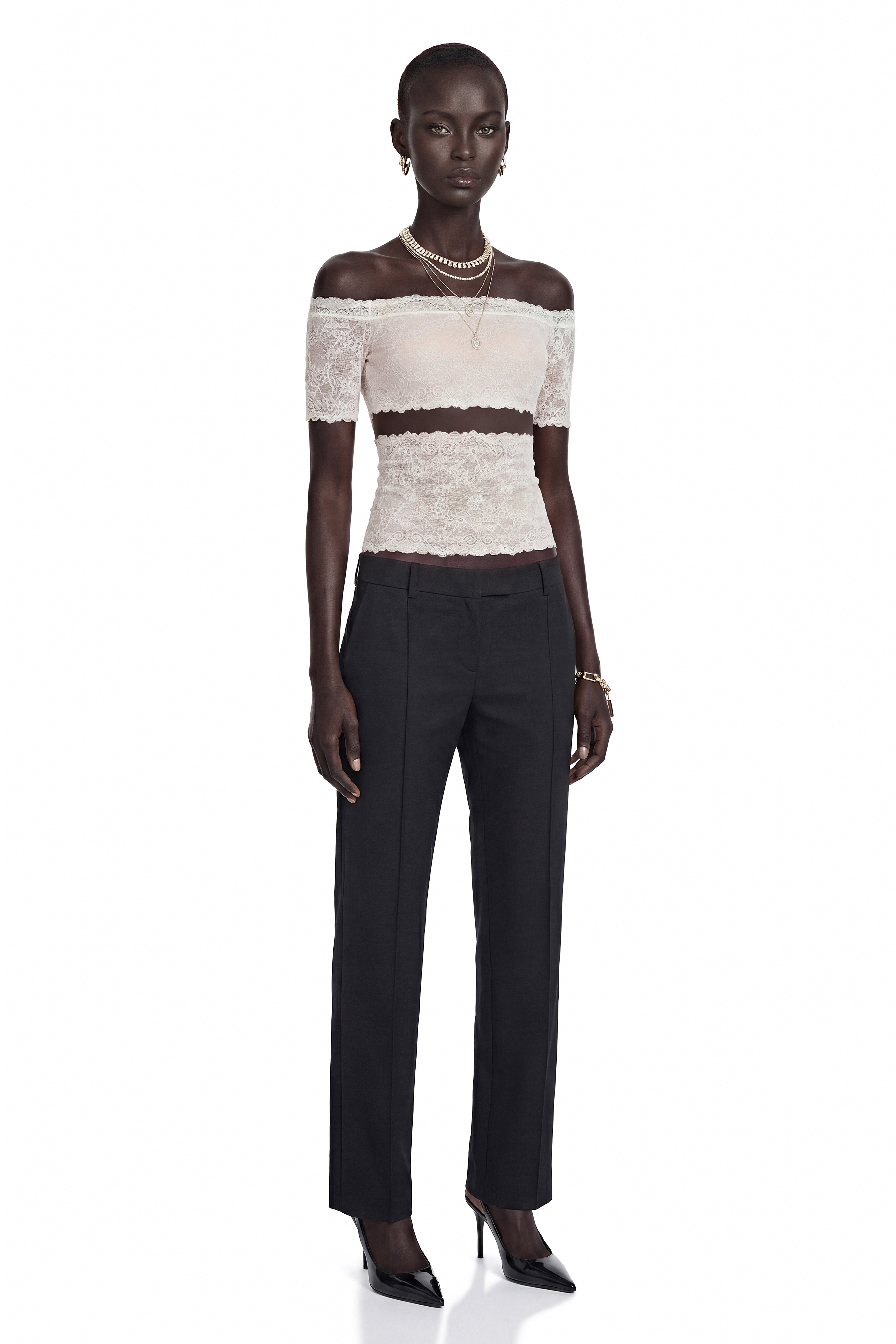 Blair White Lace Off-Shoulder Neckline Short Sleeve Top