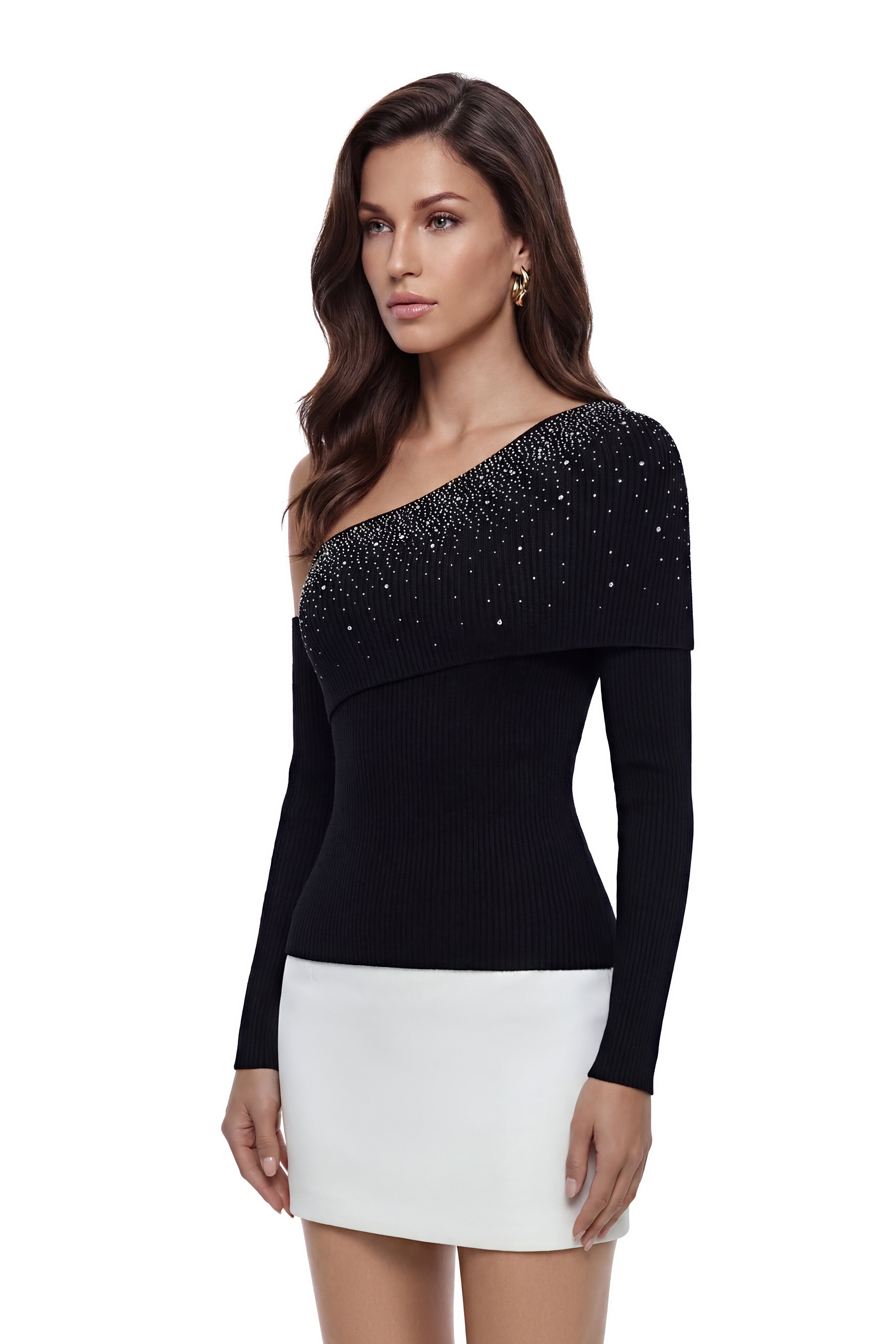 Haut en maille extensible à une épaule Berenice Black