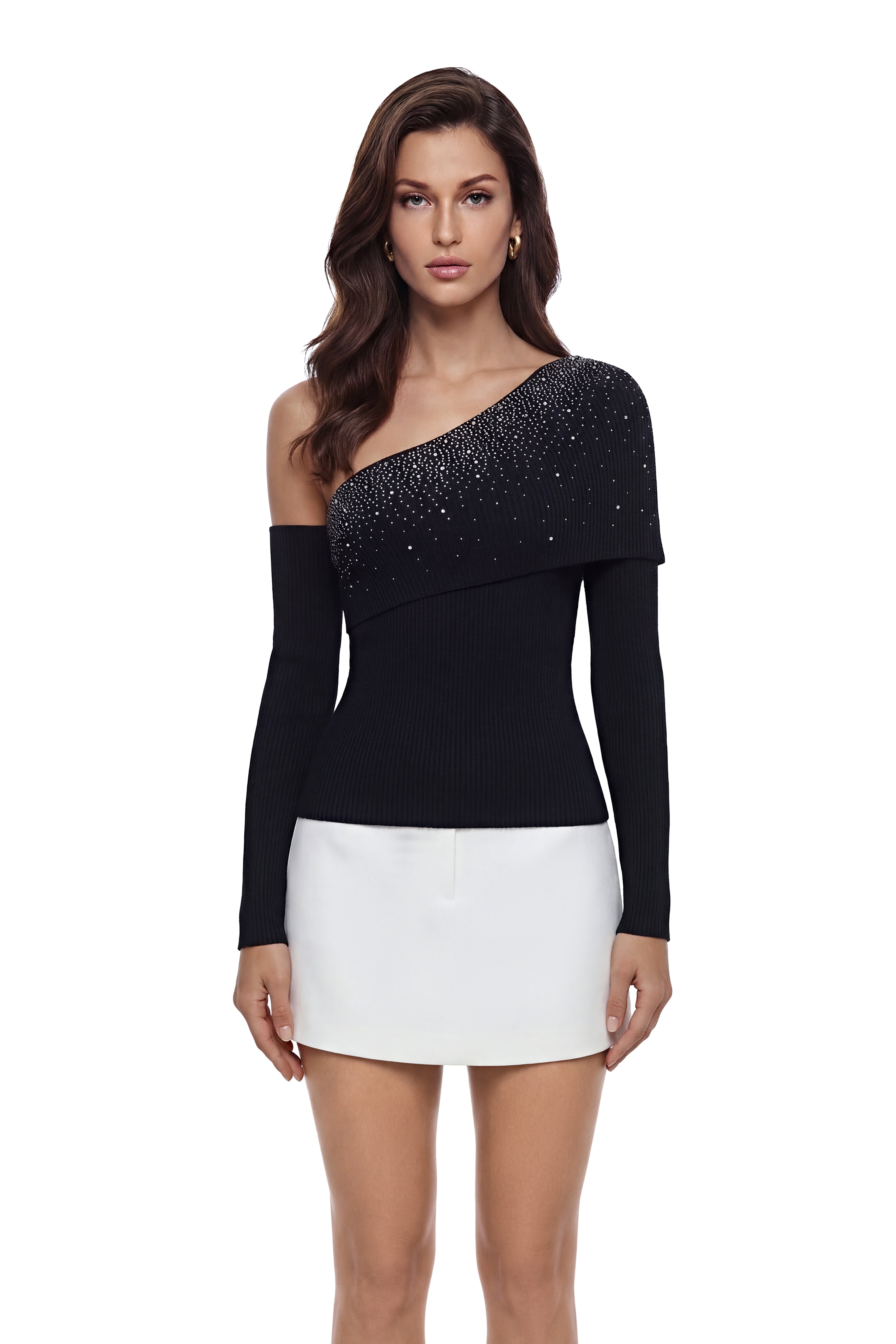 Haut en maille extensible à une épaule Berenice Black