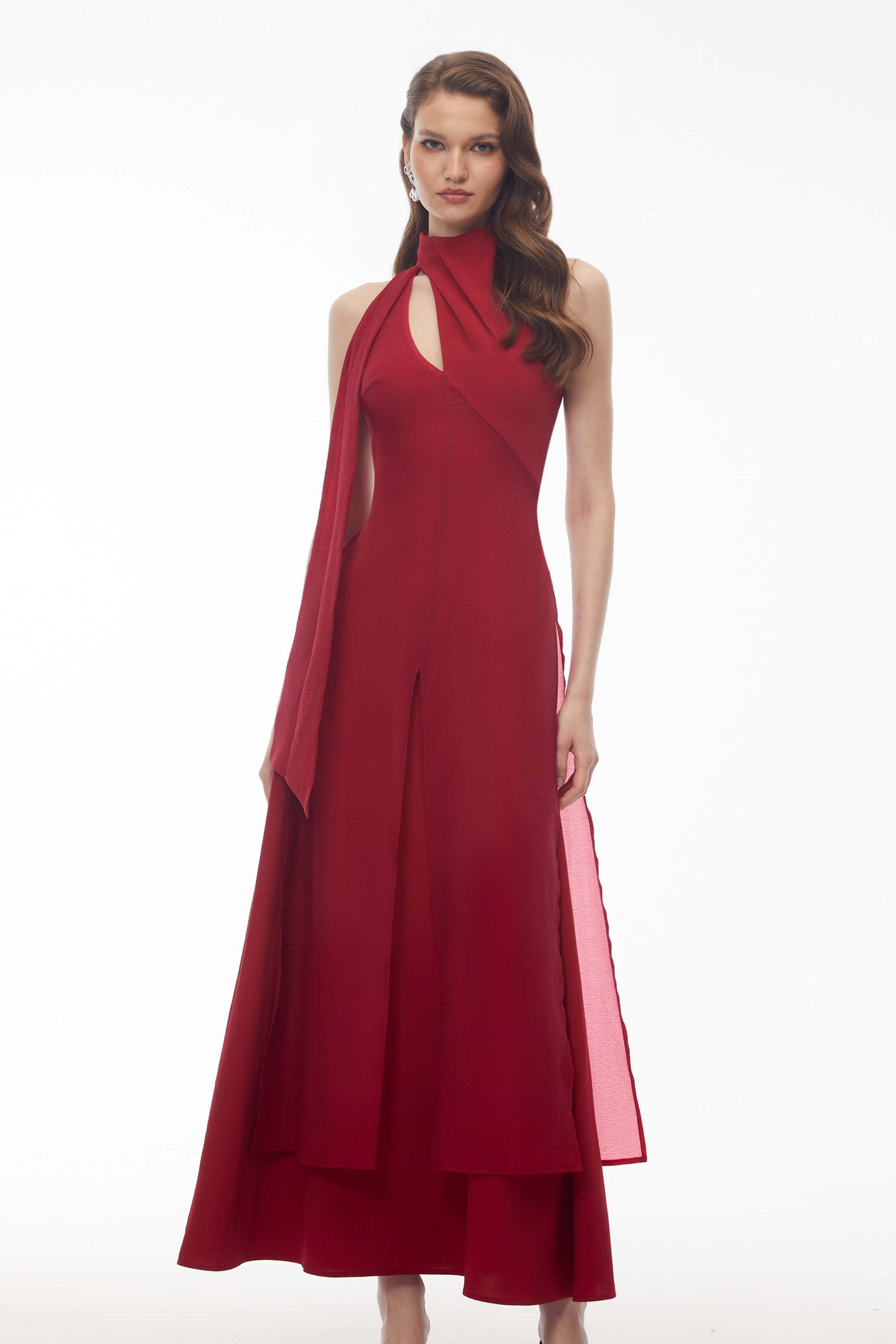 Berenice Red Halterneck Maxi Dress with Cut-Outs