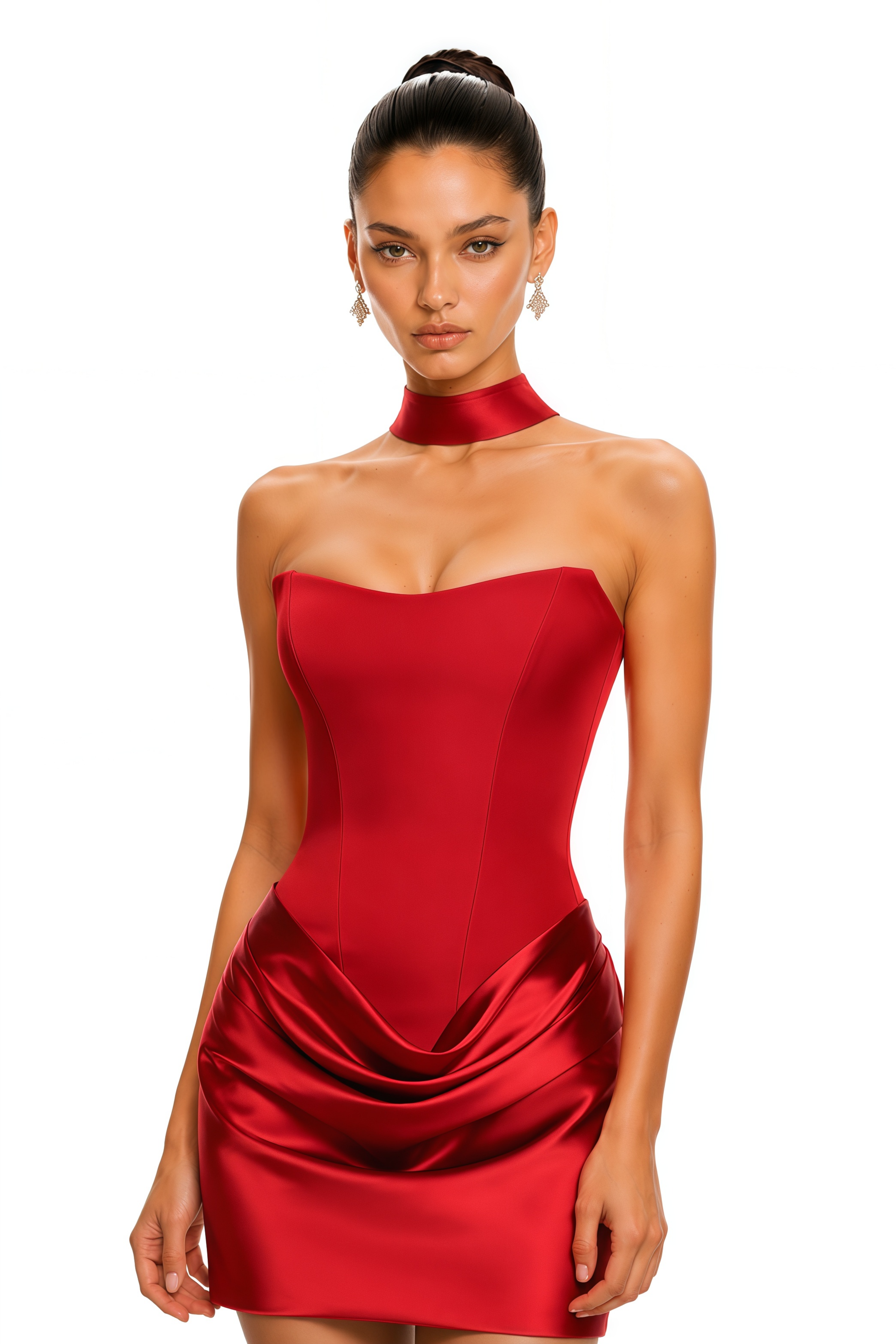 Berit Red Scarf Off Shoulder Ruched Mini Dress