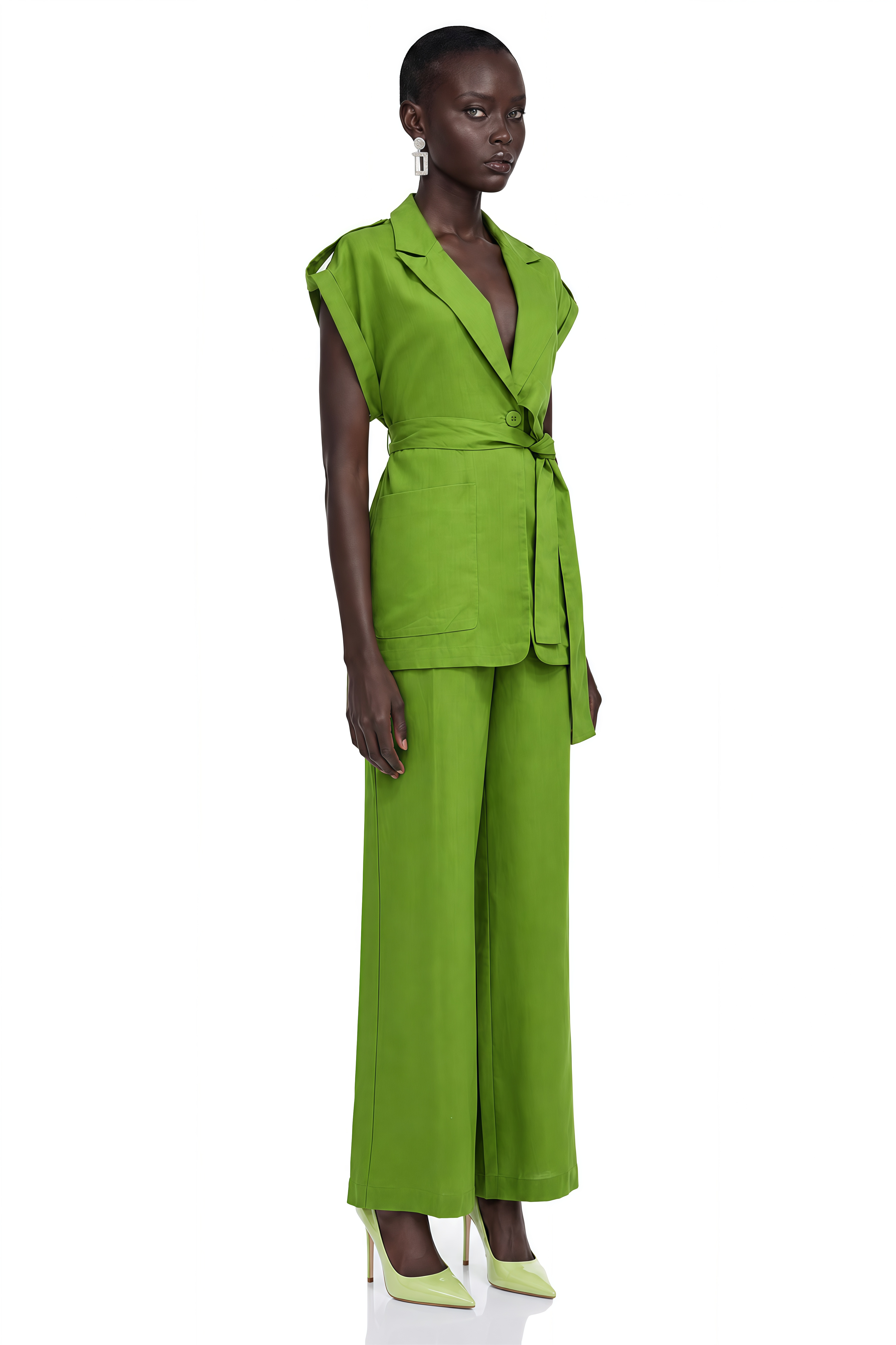Ensemble blazer à manches courtes et pantalon vert émeraude Bernice