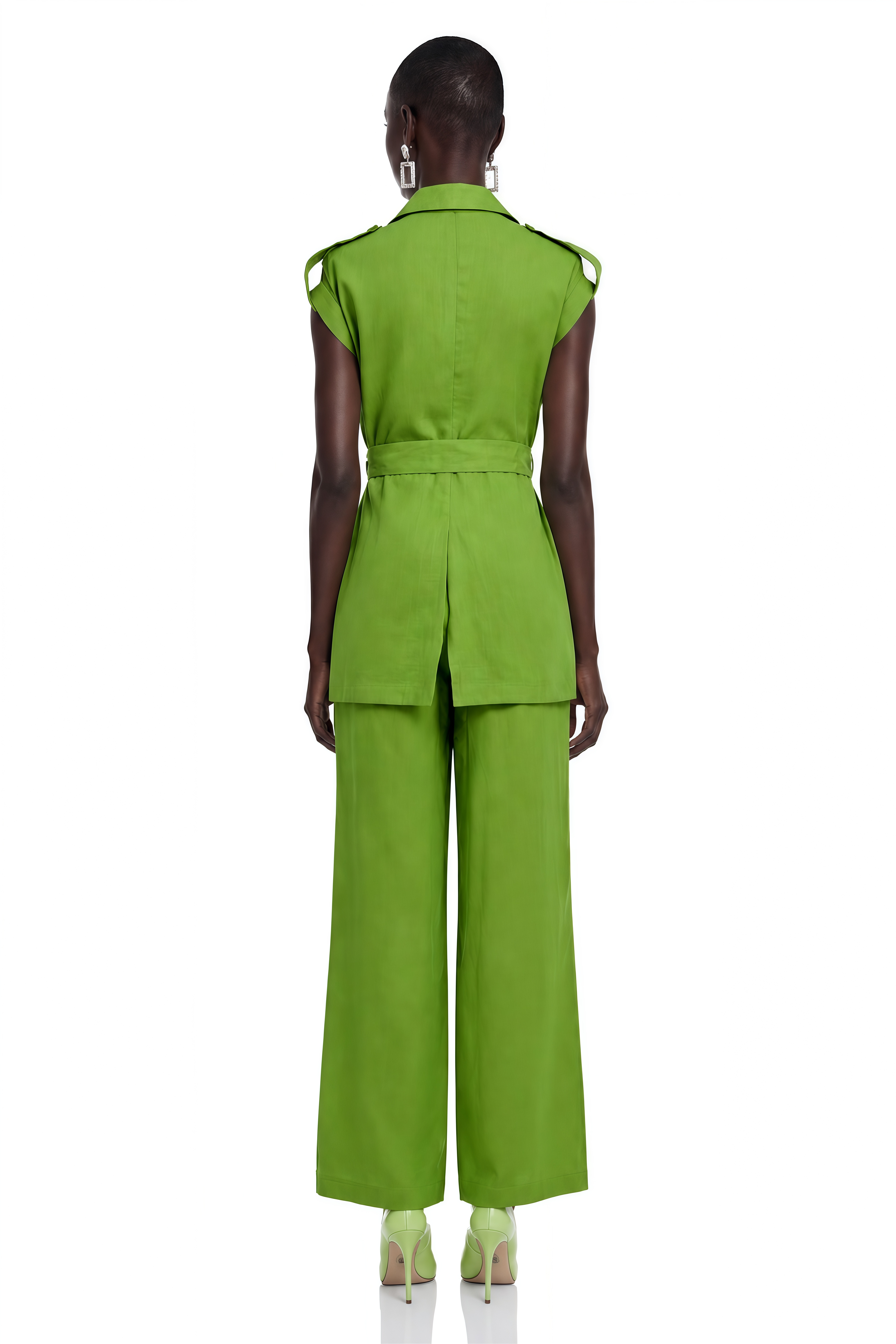 Ensemble blazer à manches courtes et pantalon vert émeraude Bernice