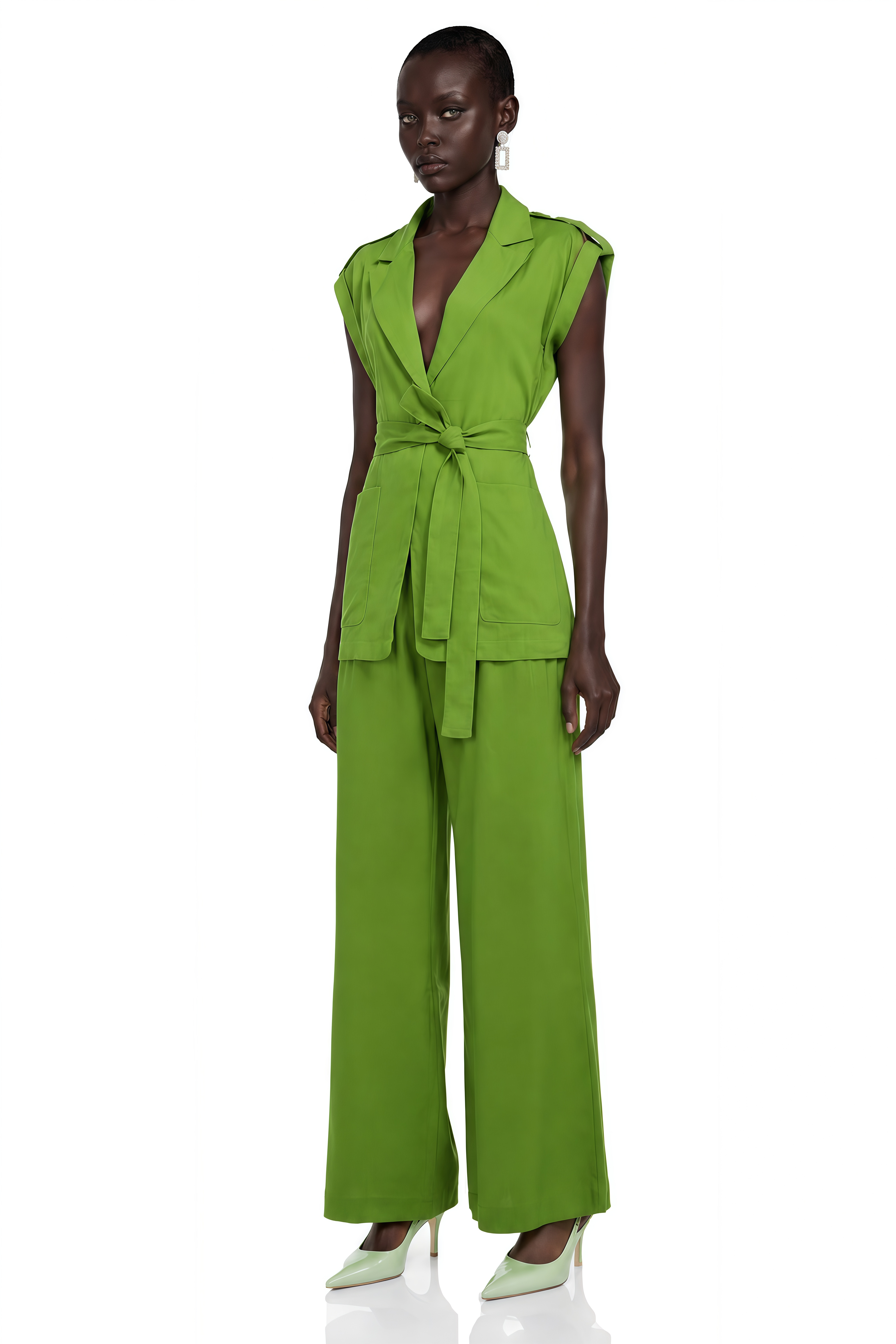 Ensemble blazer à manches courtes et pantalon vert émeraude Bernice