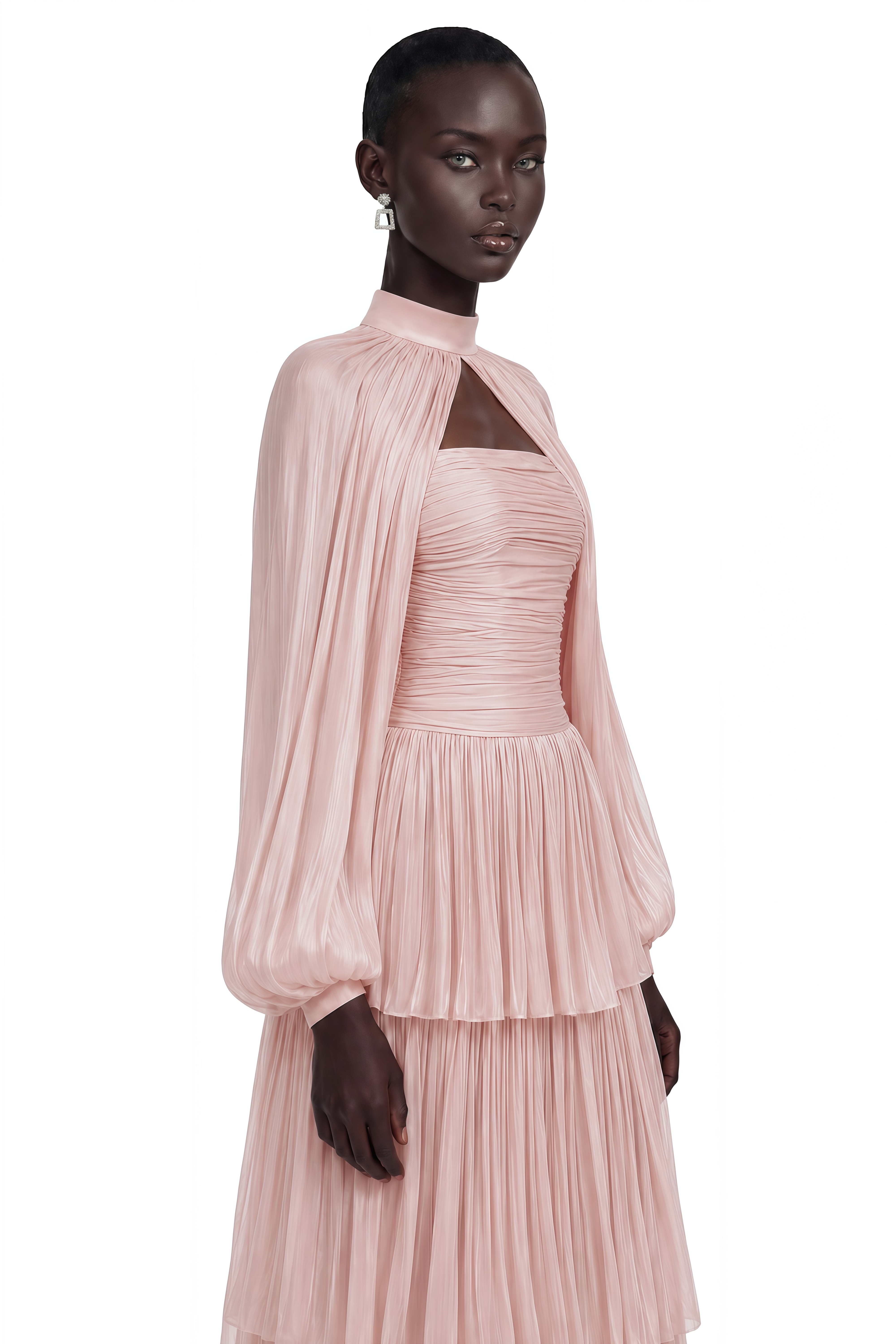 Bernice Pink Glossy Cape & Tiered Dress Set