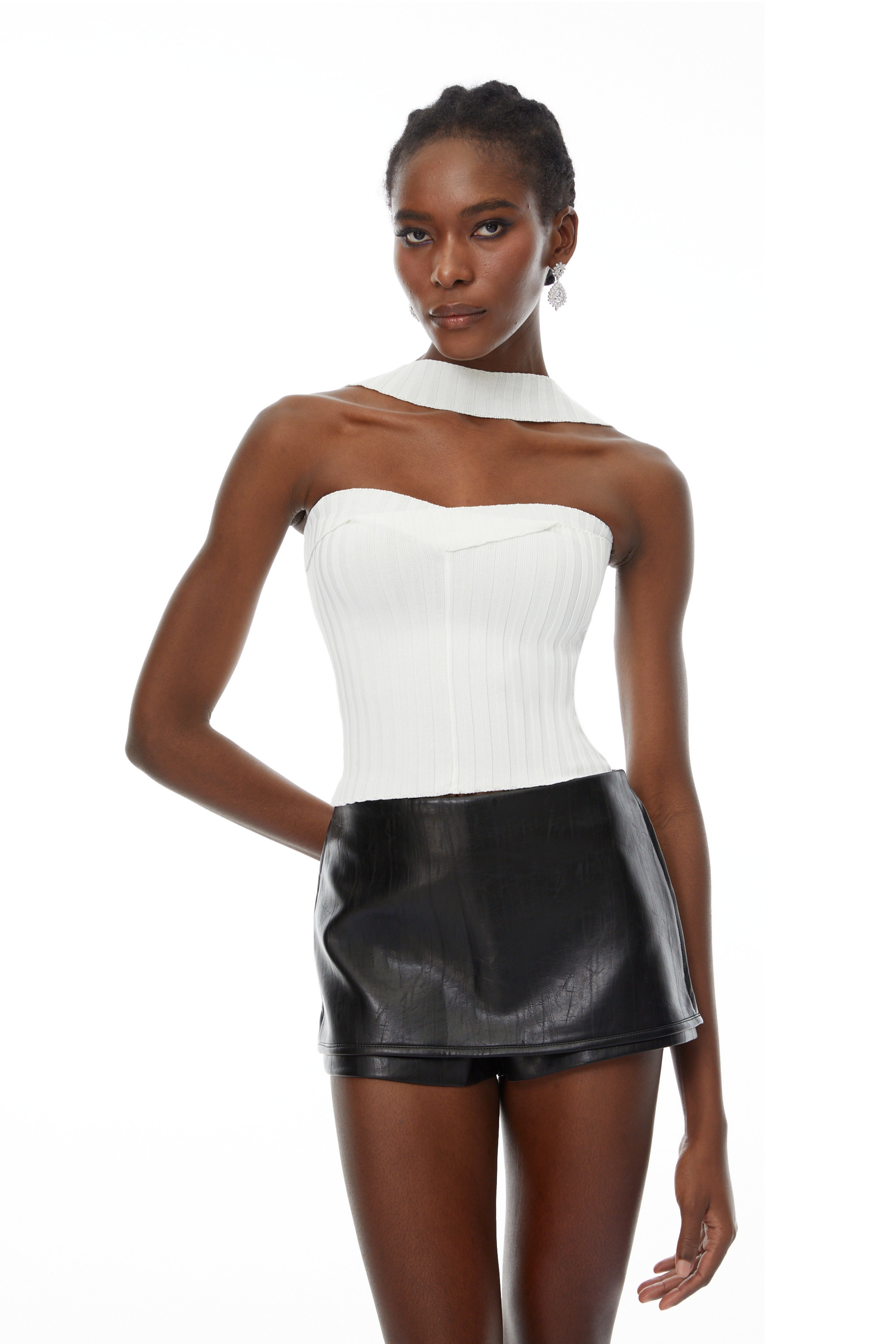Beryl White Halterneck Corset Knit Top