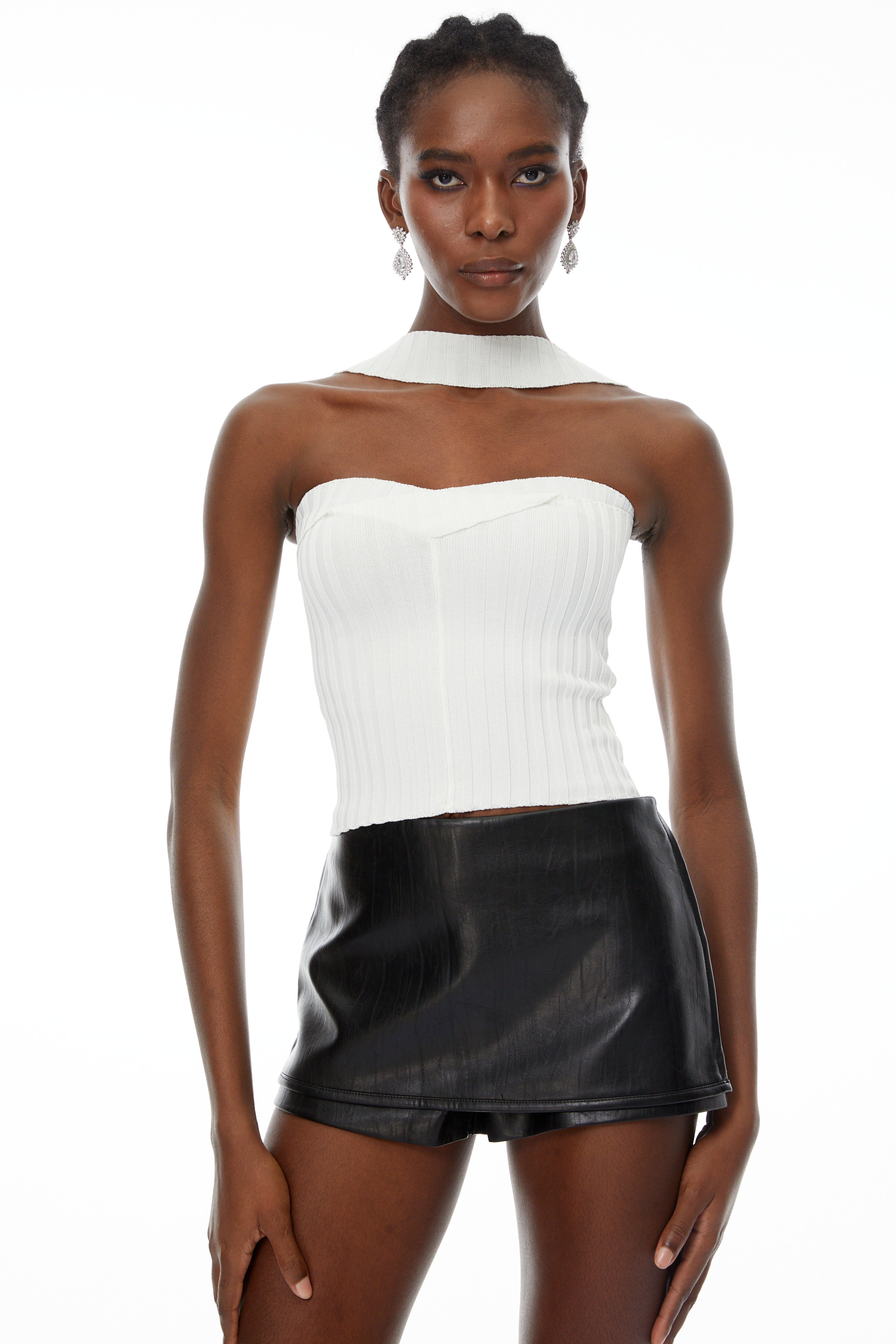 Beryl White Halterneck Corset Knit Top