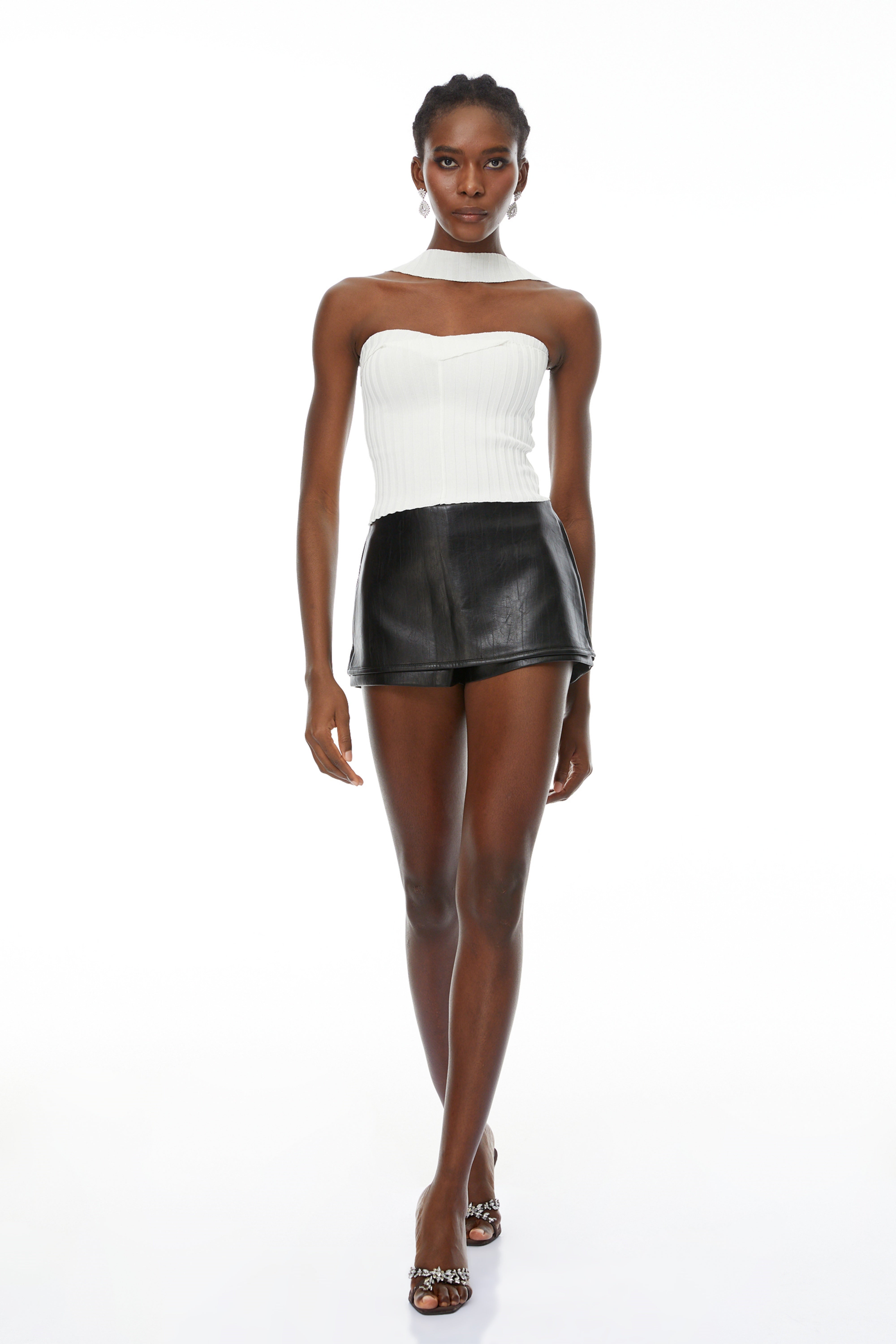 Beryl White Halterneck Corset Knit Top