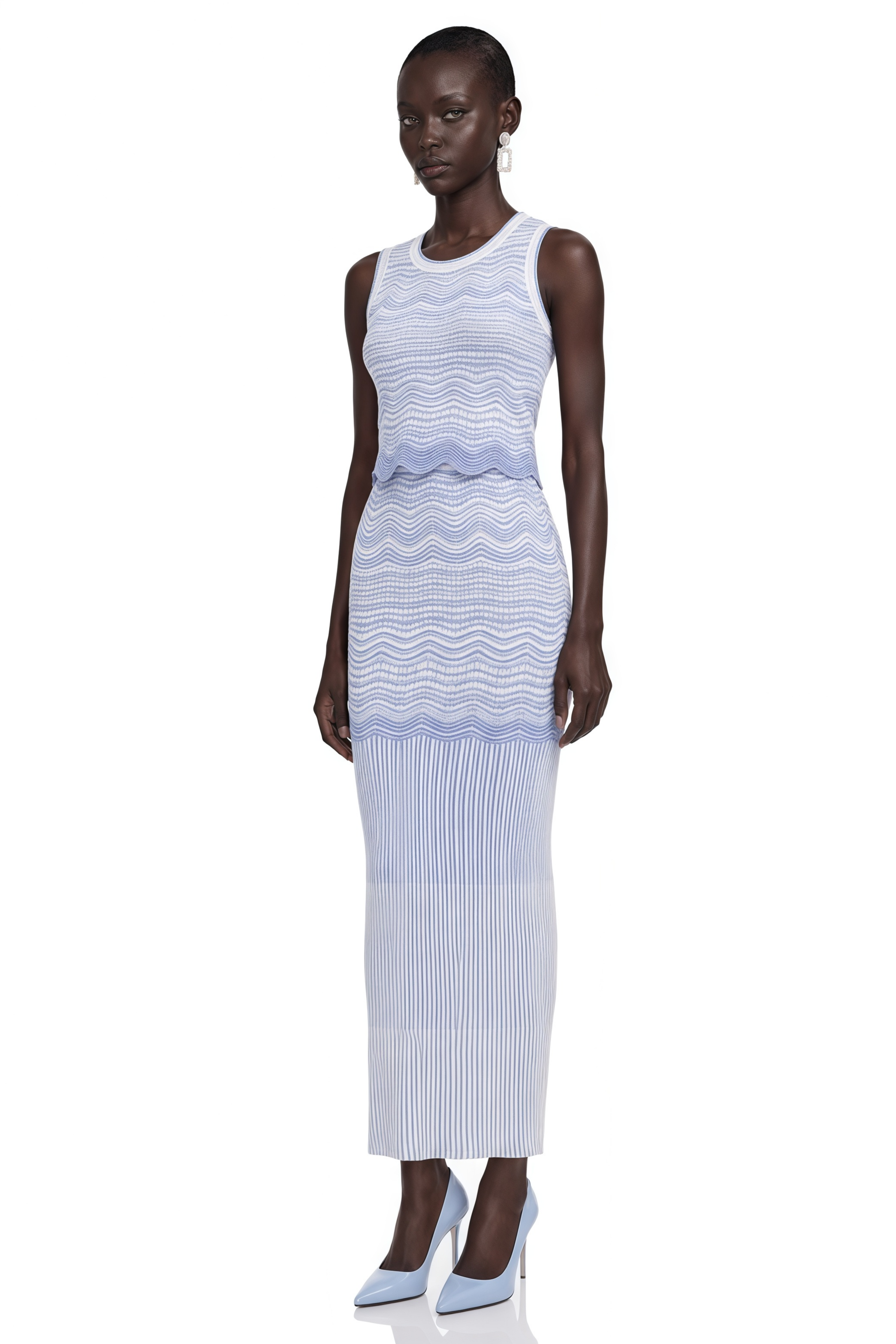 Betty Blue Zigzag Weave Knit Top & Skirt Set
