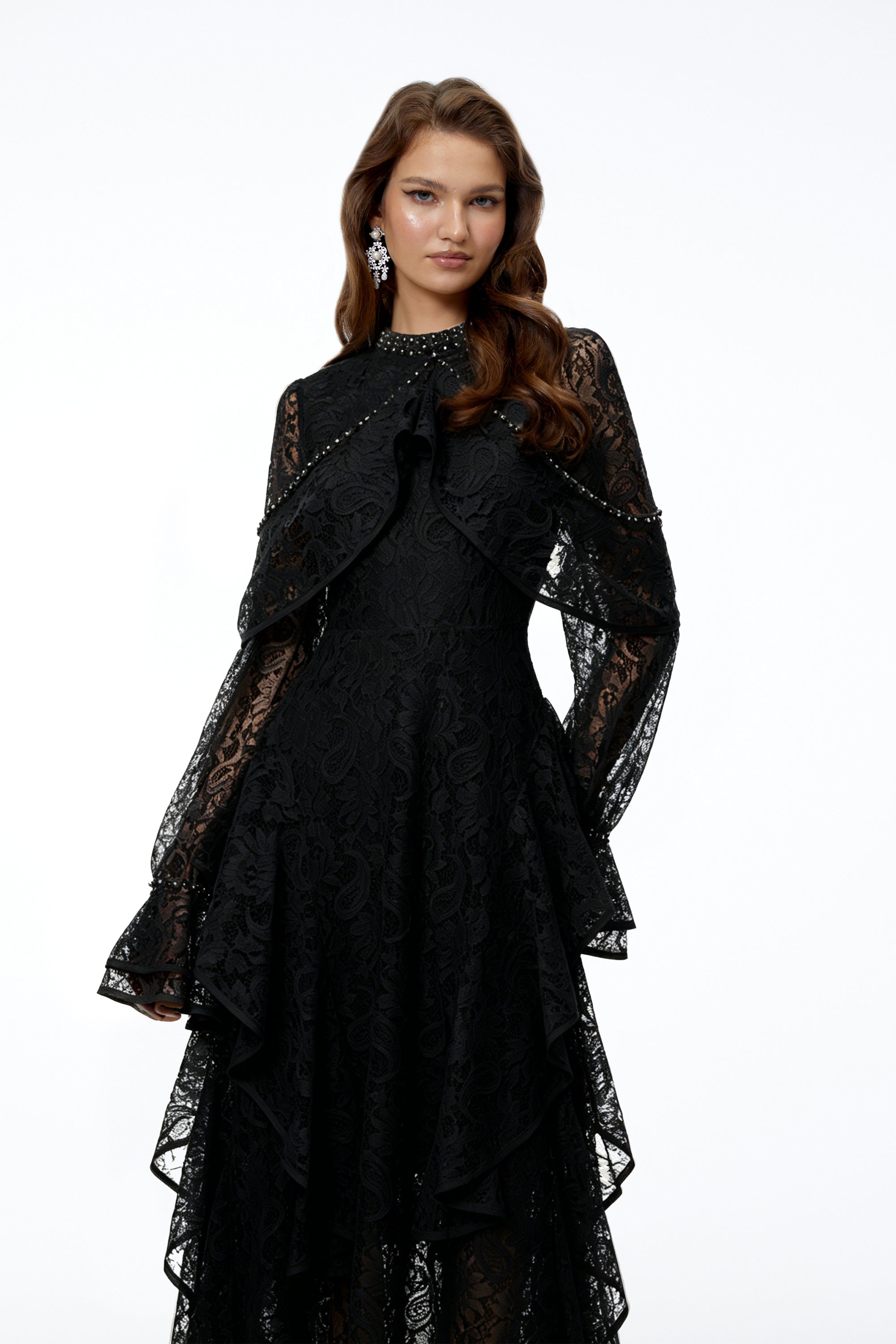 Blanche Black Floral Lace Embellished Maxi Dress