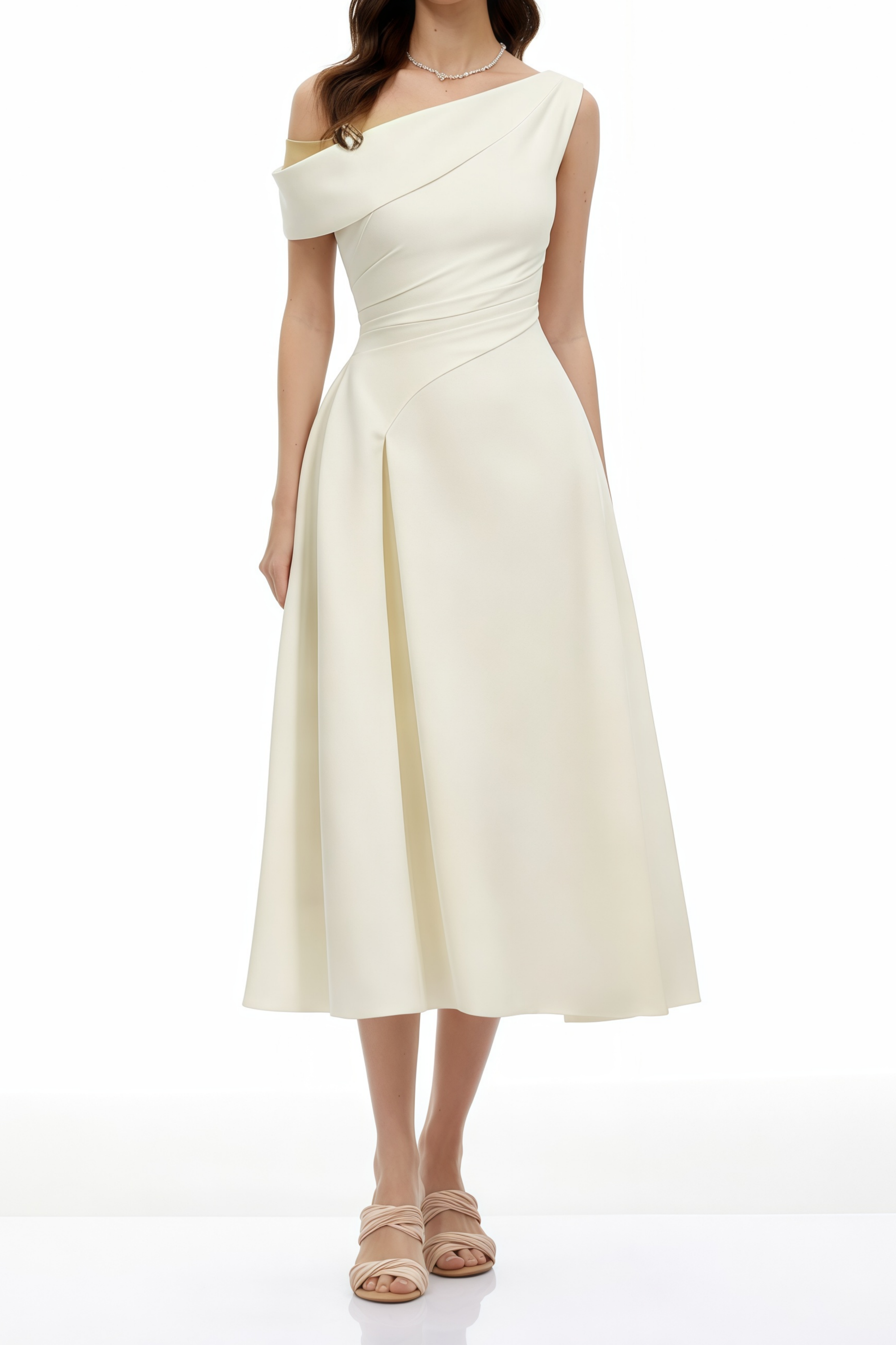 Blossom White One Shoulder Ruched Midi Dress