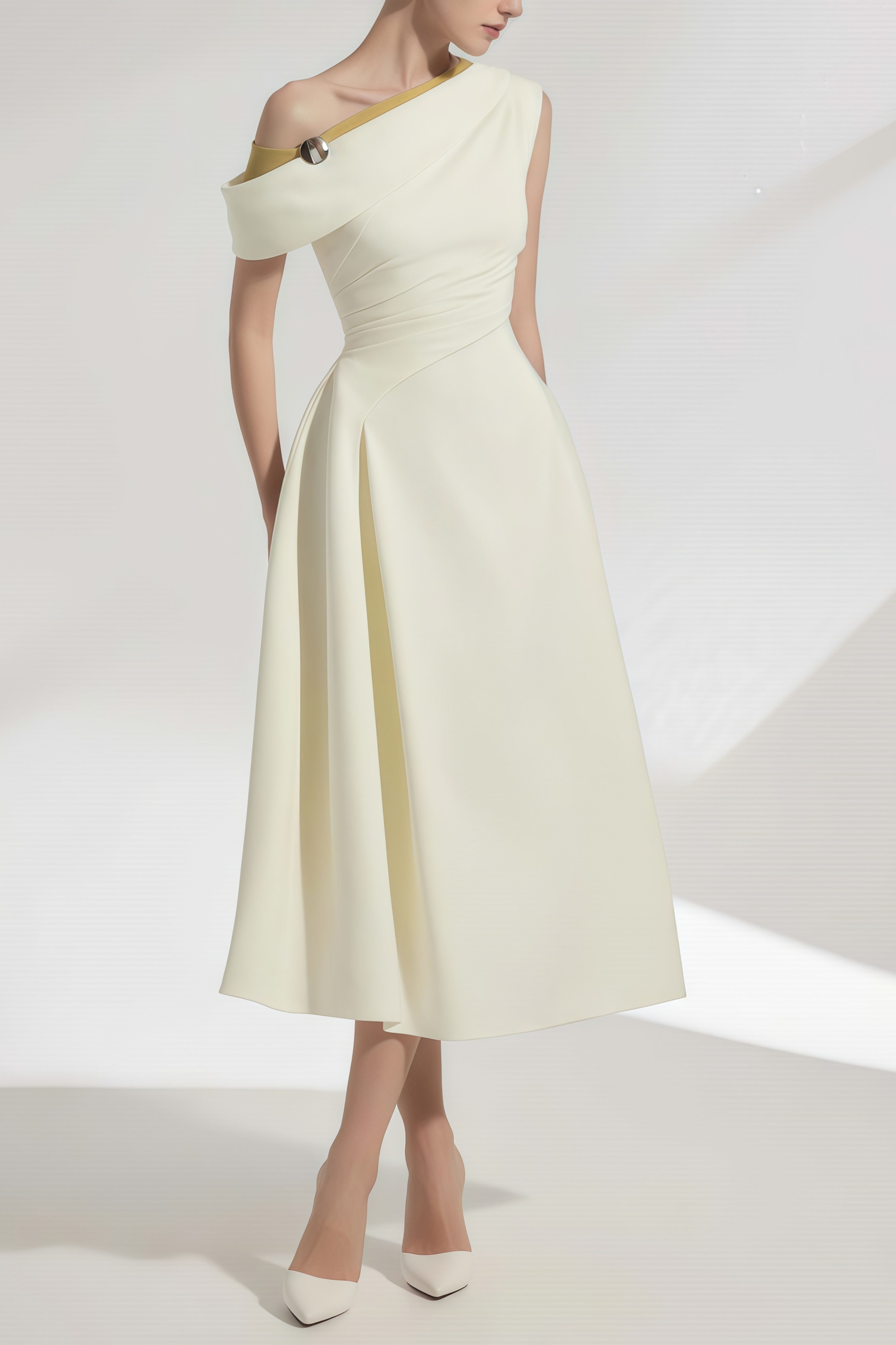 Blossom Weißes One-Shoulder-Midikleid mit Rüschen