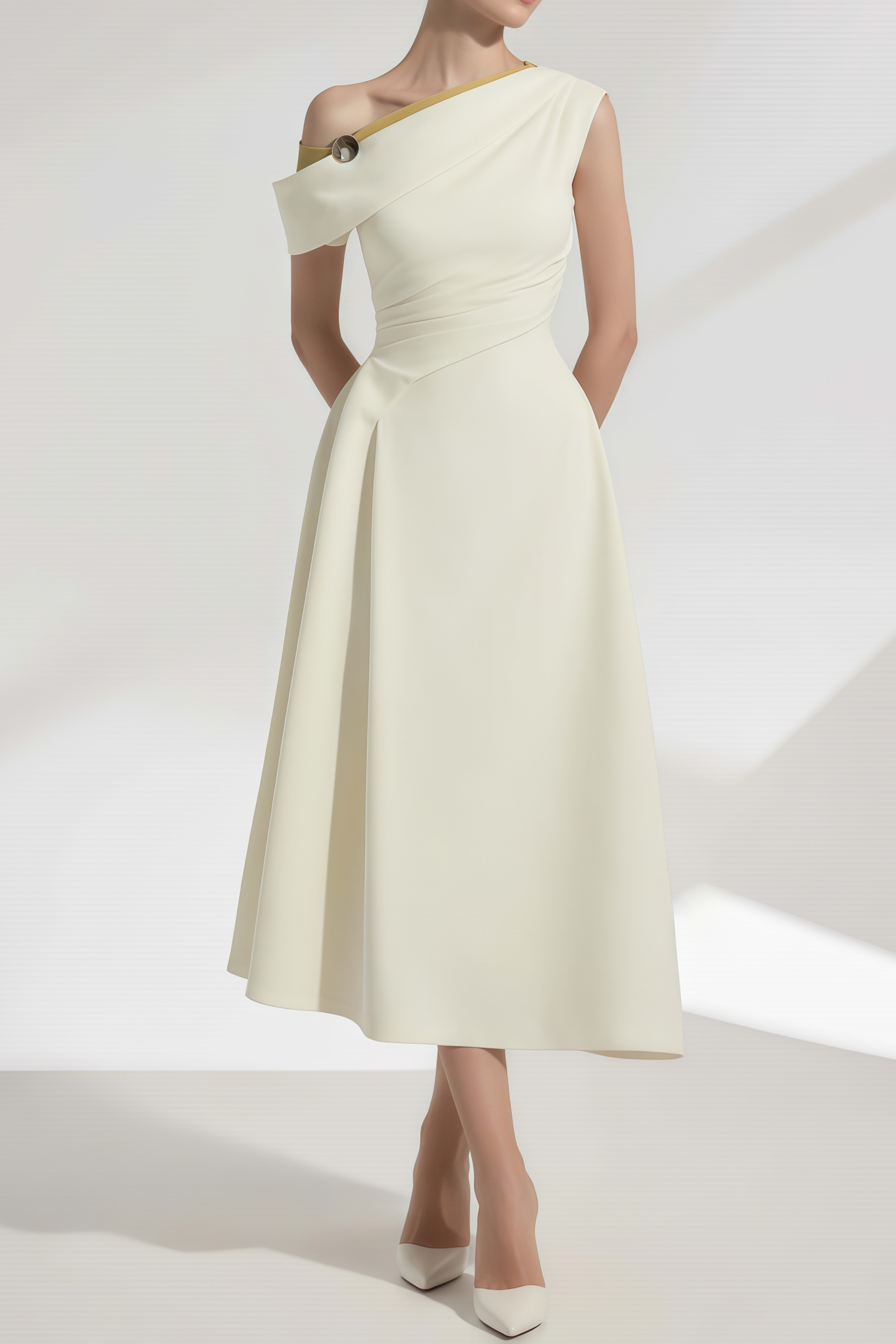 Blossom Weißes One-Shoulder-Midikleid mit Rüschen
